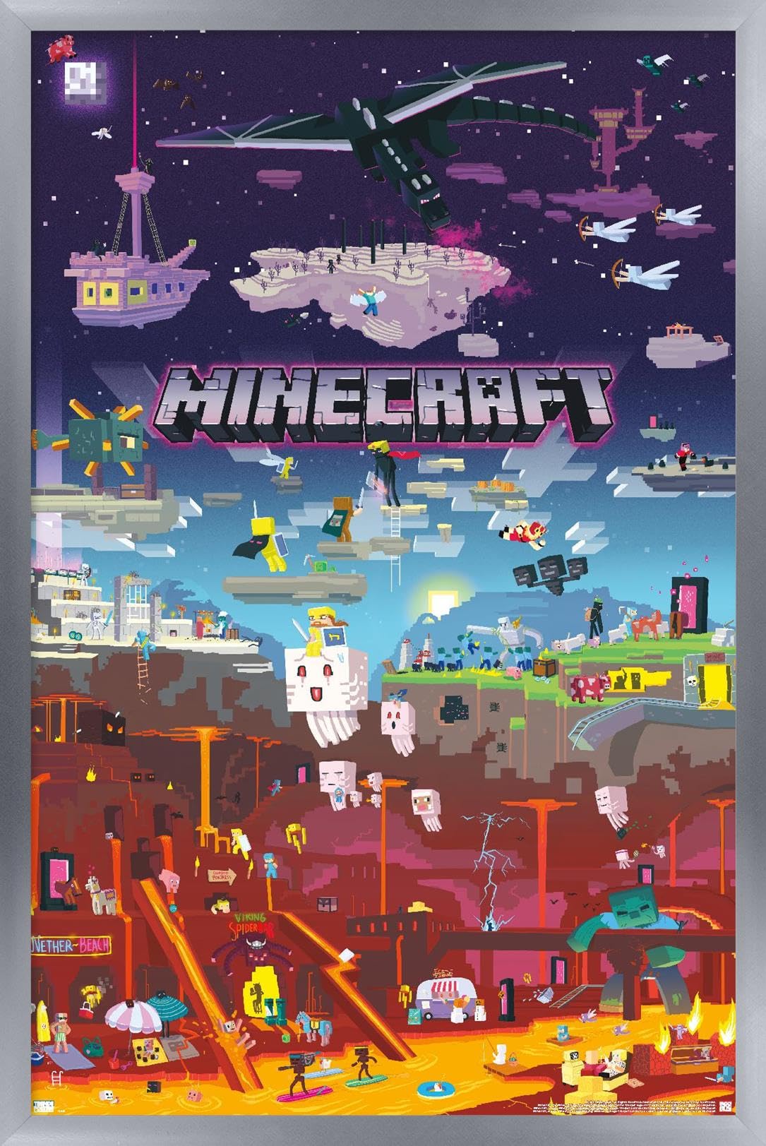 Trends International Minecraft - World Beyond Wall Poster, 22.375'' X 34'', Silver Framed Version