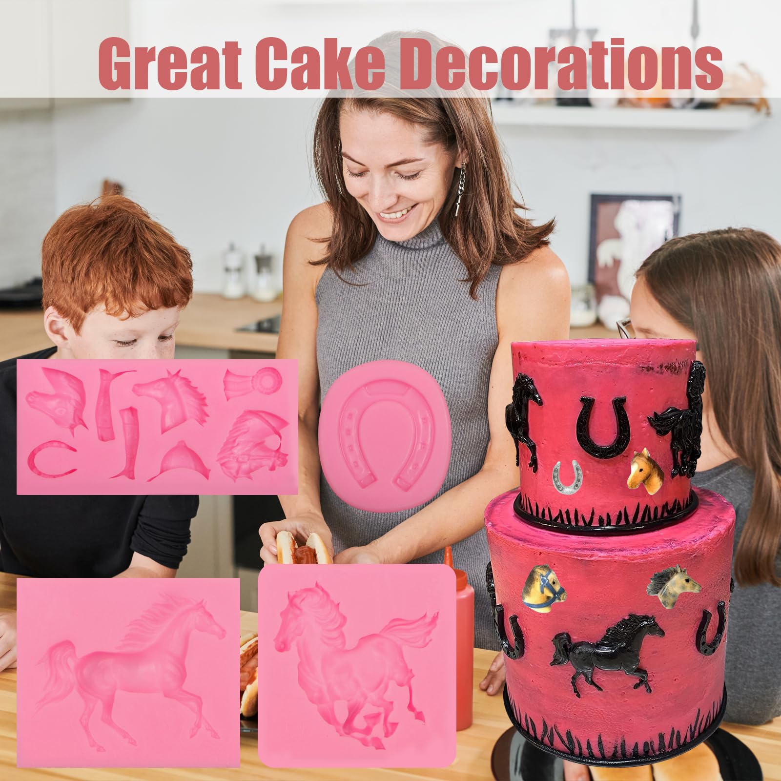 Horse Silicone Mold 4 Pcs,Horse Shoe Fondant Molds For Cowboy Boot Cowboy Chocolate Mold Cake Decoration Candy Sugar Cupcake Top