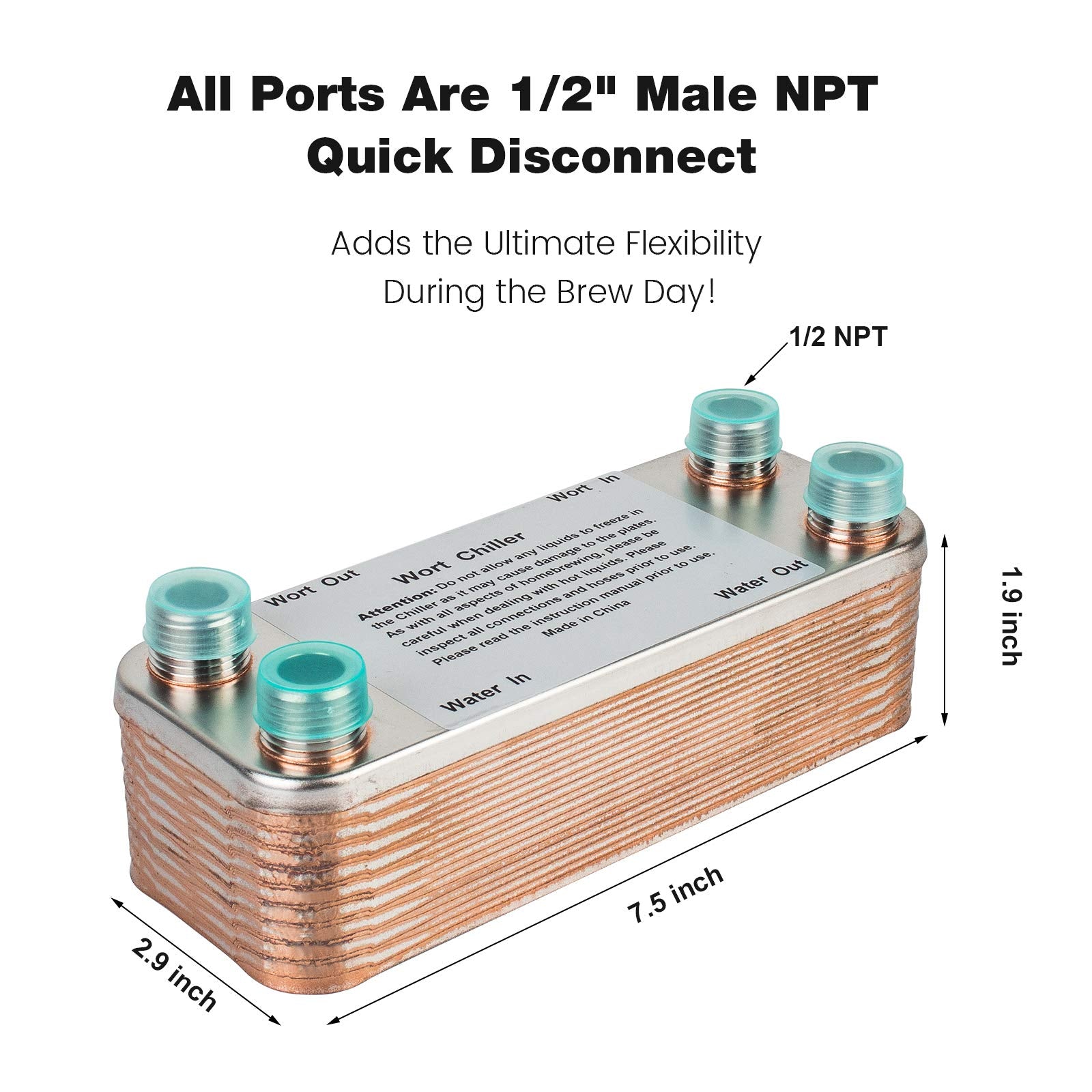 ?20 Plates?Mrbrew Homebrew Wort Chiller, Stainless Steel And Brazed With Copper Heat Exchanger, 1/2 Npt Thread Connection Hot Li