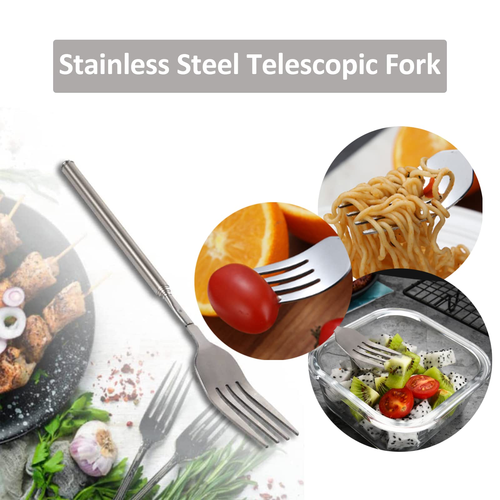 Telescopic Fork, Stainless Steel Extendabl Long Handle Fork, Barbecue Toasting Dinner Fruit Dessert Long Fork Cutlery, Non-Toxic