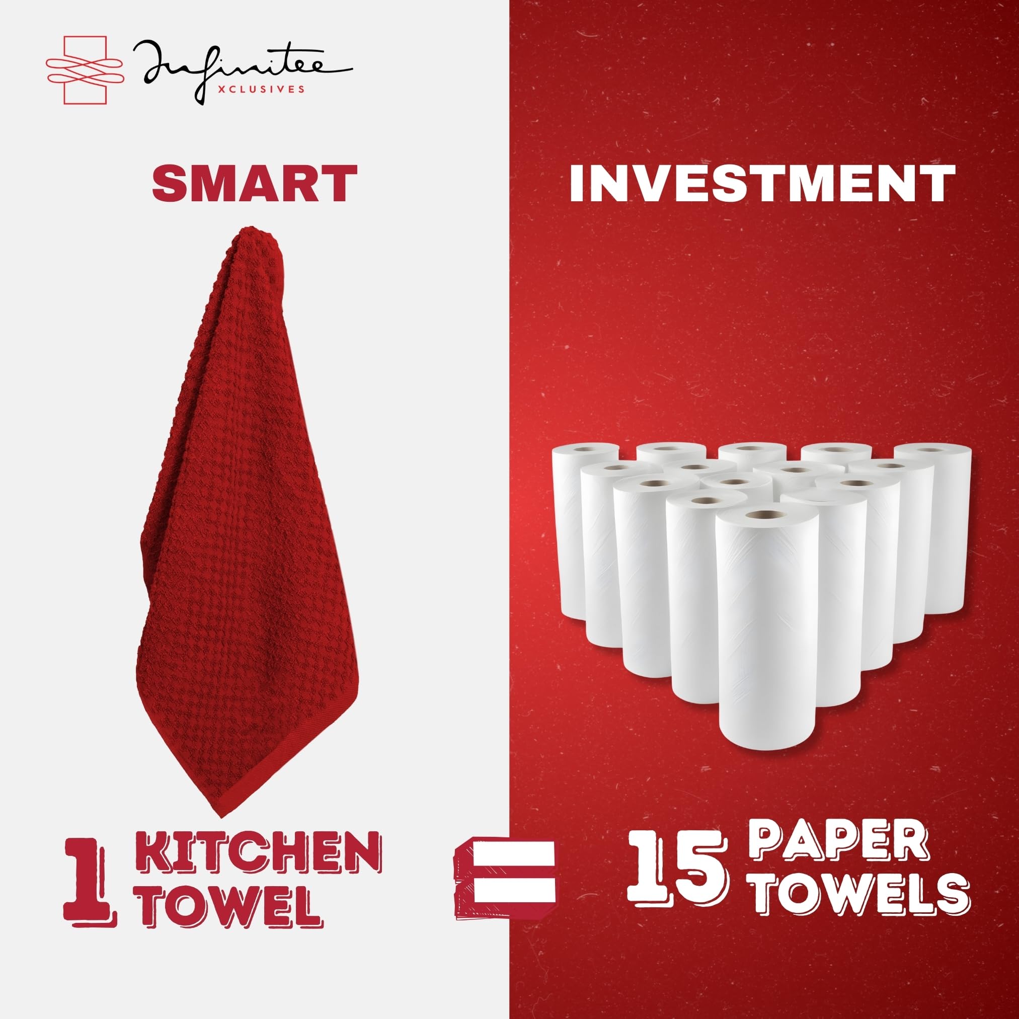 Infinitee Xclusives Premium Kitchen Towels - Pack Of 3, 100% Cotton |15 X 25| Inches Absorbent Dish Towels - Terry Kitchen Dishc