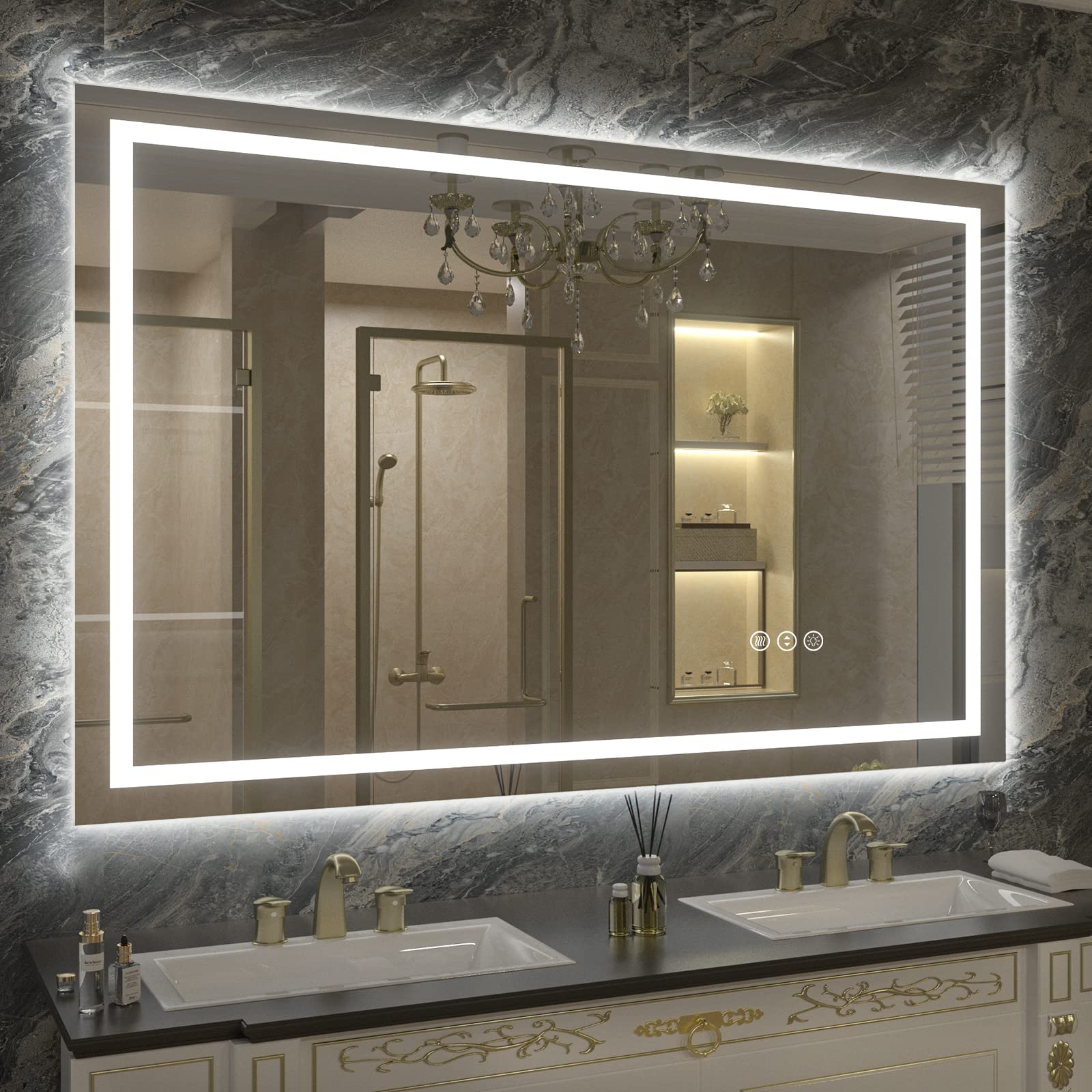 Oddsan Led Lighted Bathroom Mirror 48X36, Dimmable Vanity Mirror With Lights, Anti-Fog (Backlit And Front Lighted)