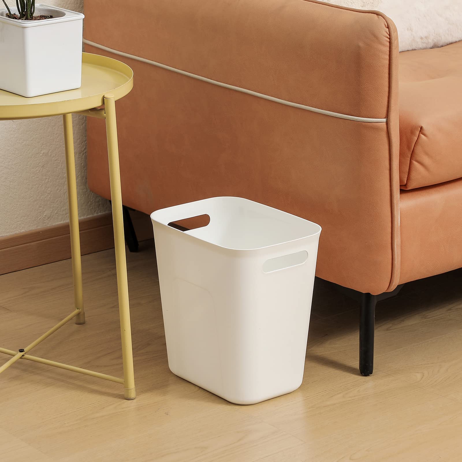 Uujoly Plastic Trash Can Wastebasket, Garbage Container Basket For Bathrooms, Kitchens, Offices, Kids Rooms, White, 3.5 Gallon,