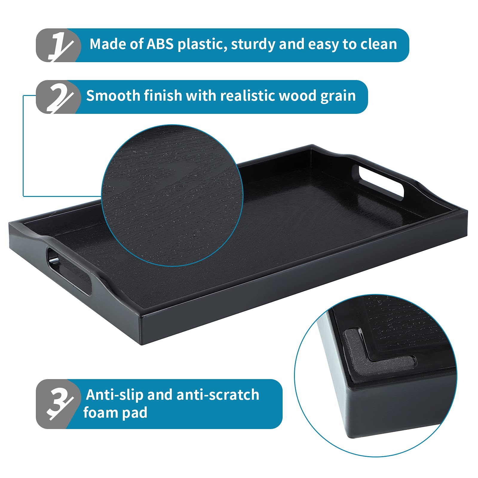Mdluu Set Of 2 Plastic Serving Tray, Ottoman Tray With Cutout Handles, Rectangle Butler Tray For Breakfast In Bed, Coffee Table,