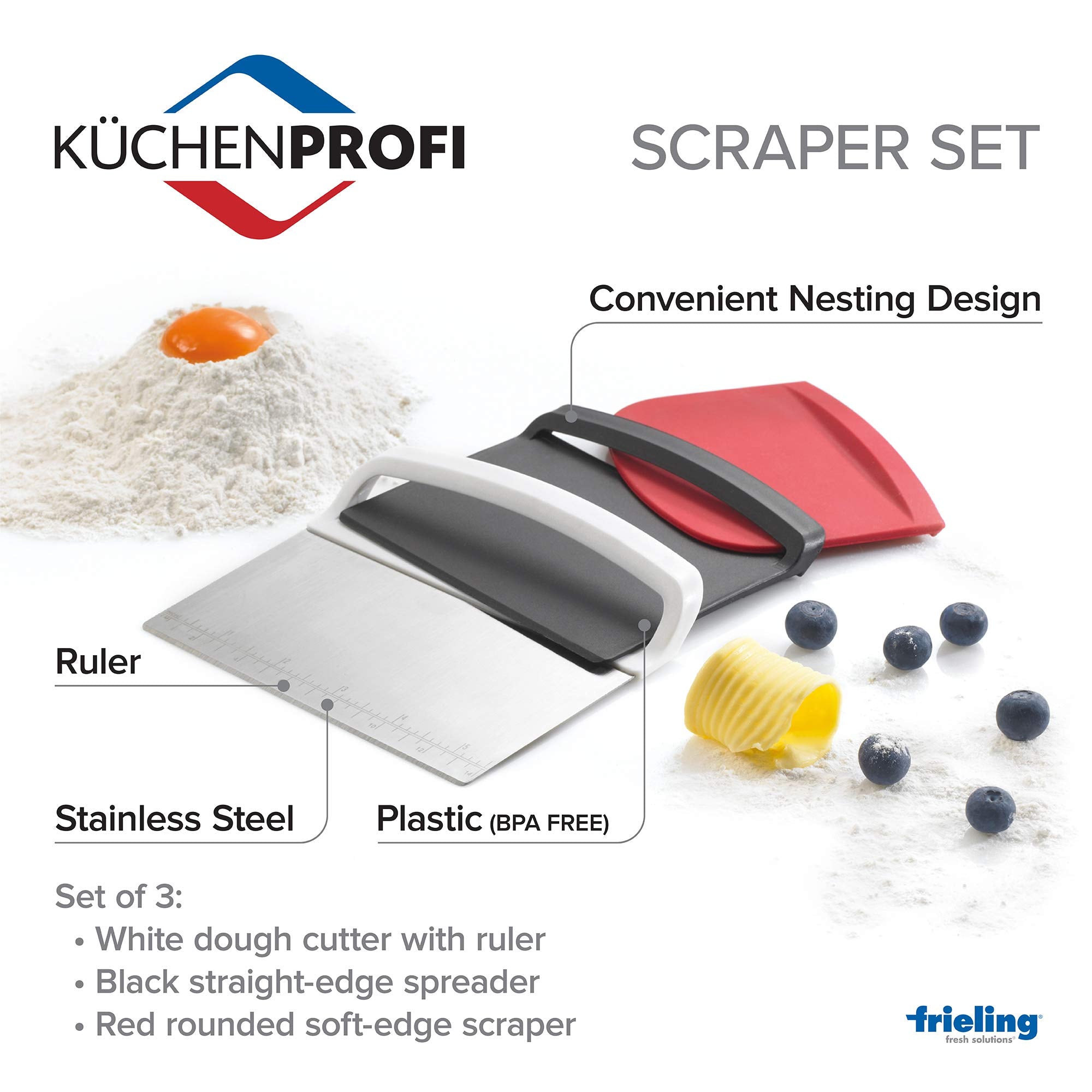 Kchenprofi Set: Dough Cutter, Curved And Flat Edge Scraper, Set Of 3, Black/Stainless/Red, 3 Einheiten (K0805820003)