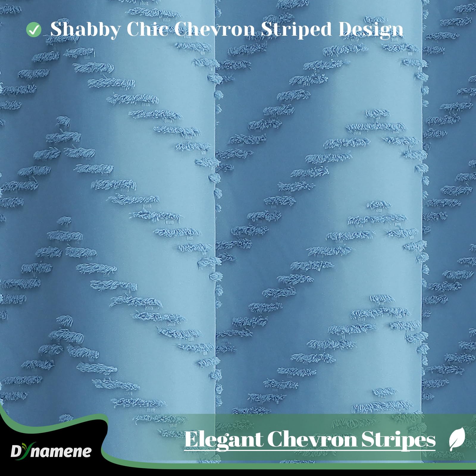 Dynamene Boho Farmhouse Shower Curtain, Moonlight Blue Fabric Tufted Chevron Striped Textured Tassel Shower Curtains For Bathroo