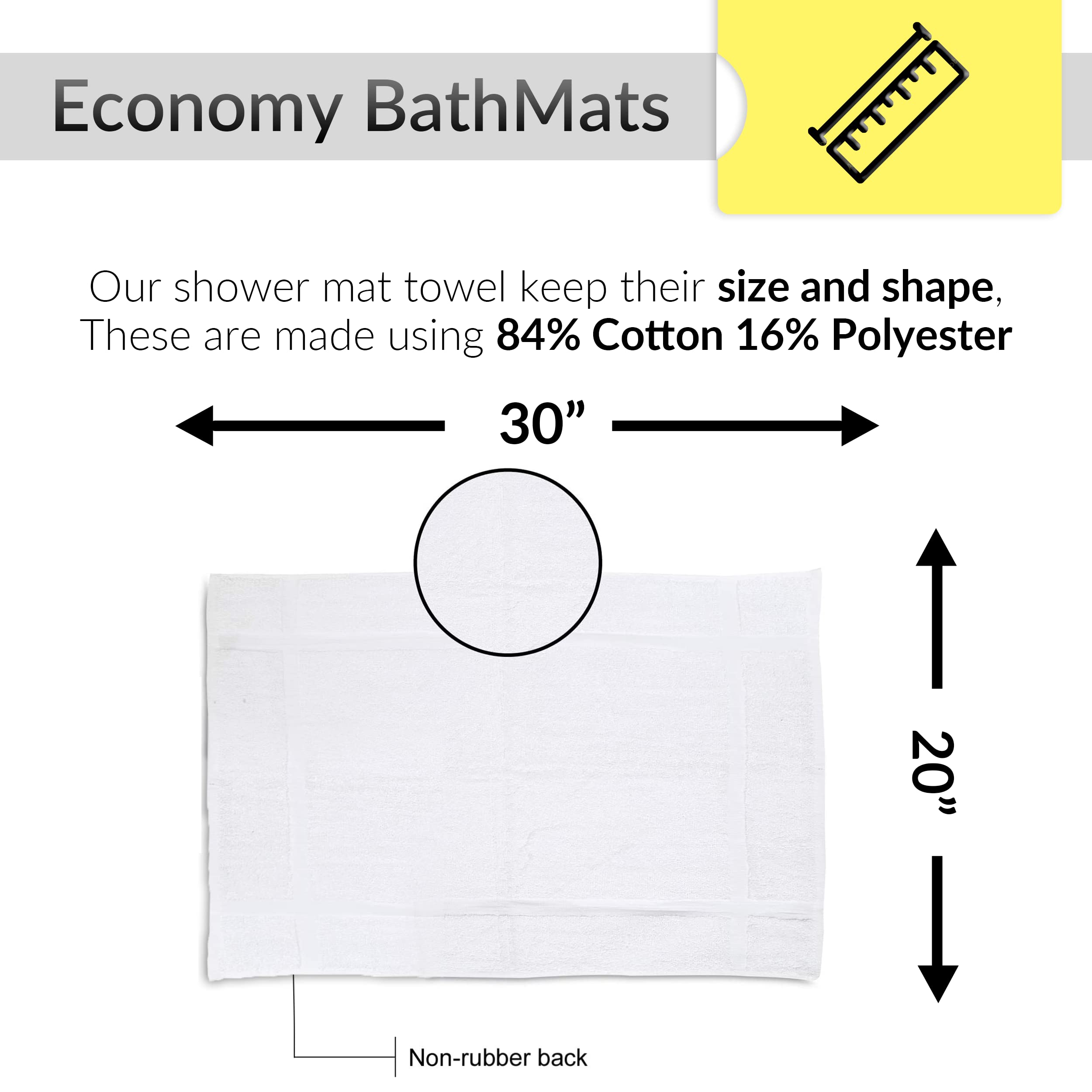 Gold Textiles 12 Pack White Bath Mat Towels 20X30 Inches (Not A Bathroom Rug)- Cotton Blend Washable Economy Hotel Bath Mats