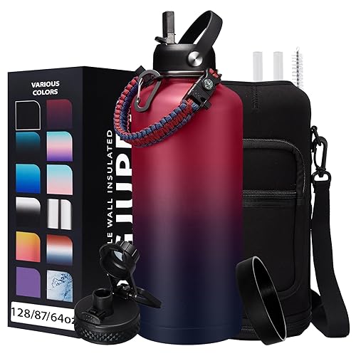 87 OZ Insulated Water Bottle with Straw - 2/3 Gallon Water Jug Stainless Steel Sports Water Bottles  Double Wall Thermo Mug  Leak-Proof Water Flask  Cold-48h Hot-24h Metal Water Jug w/Bottle Sleeve