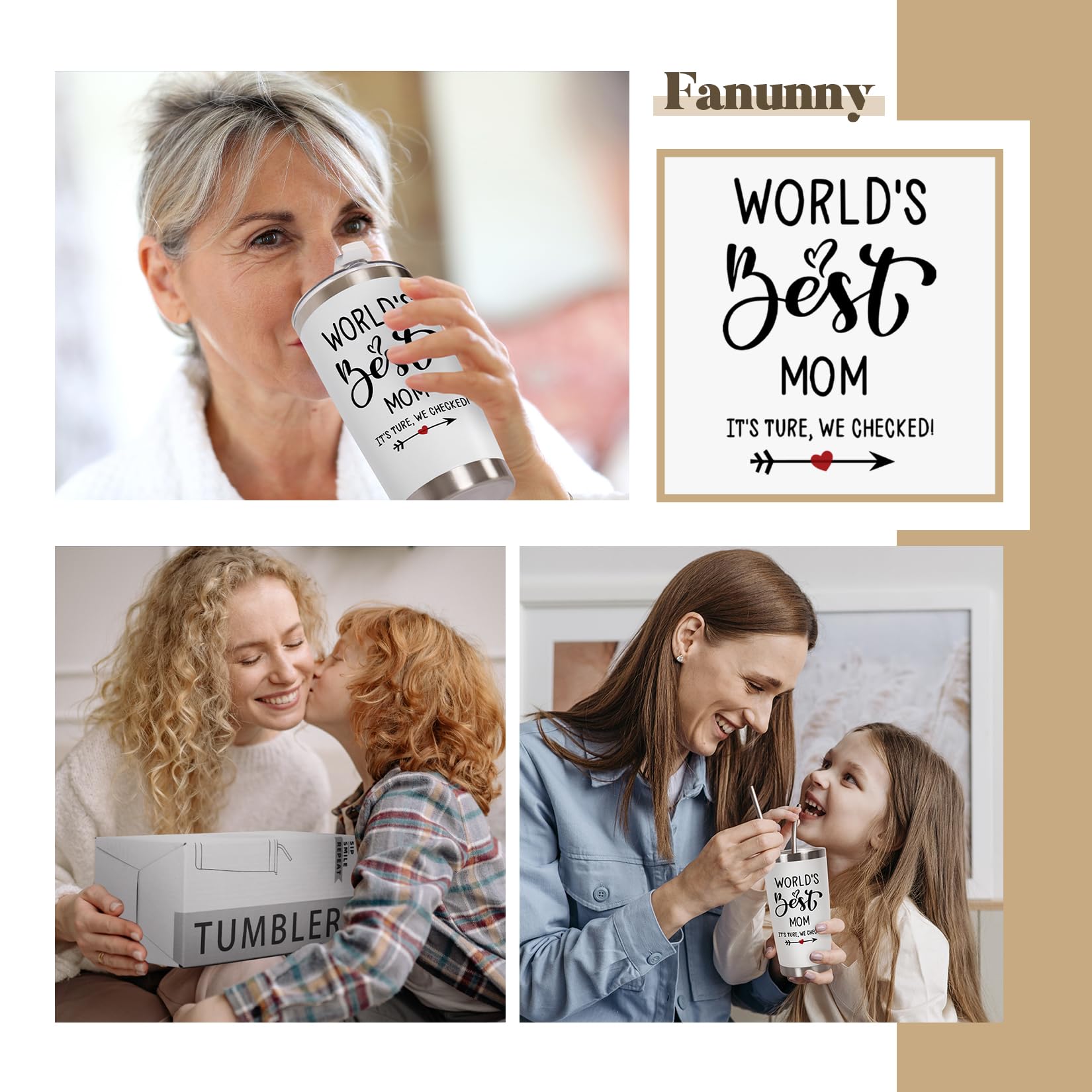 Fanunny Mothers Day Gifts for Mom Women from Son, Daughter, World s Best Mom Gift for her Ideas Thank You Present - 20 OZ Travel