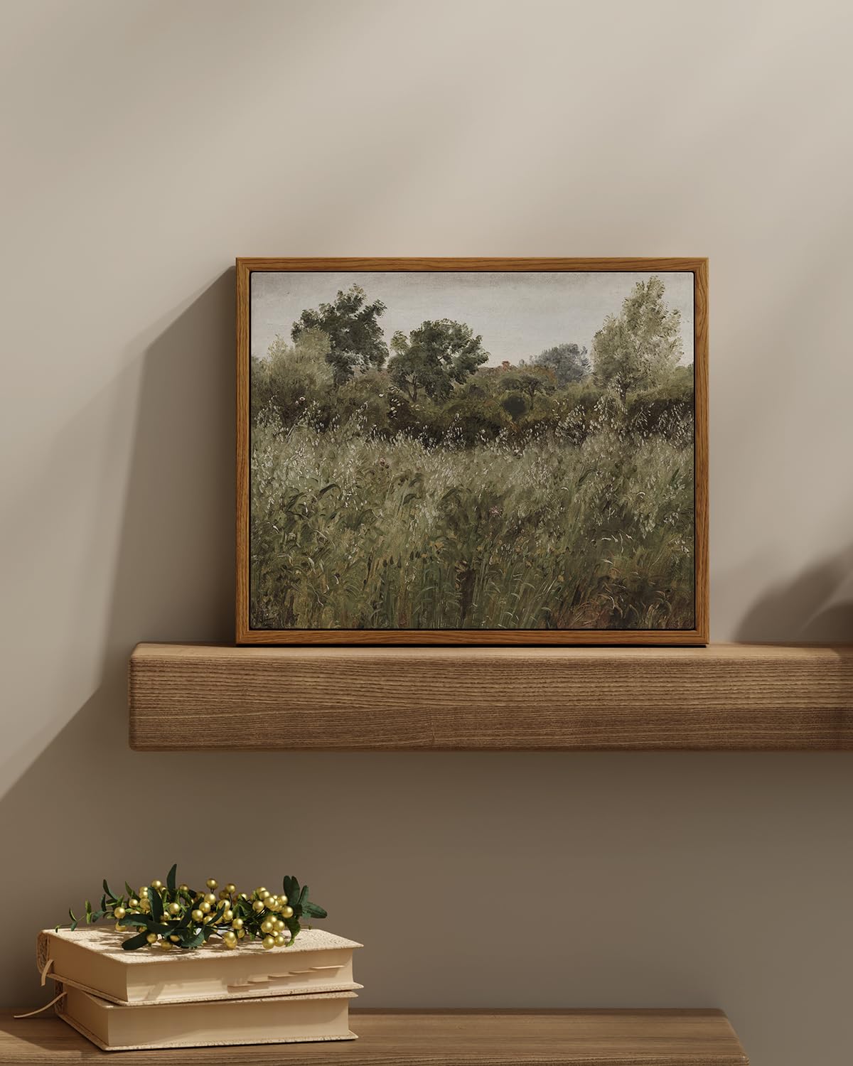 Insimsea Framed Canvas Wall Art Vintage Decor, Painting Wall Decor, Grassland Nature Framed Artwork For Walls, Nature Scenic Liv