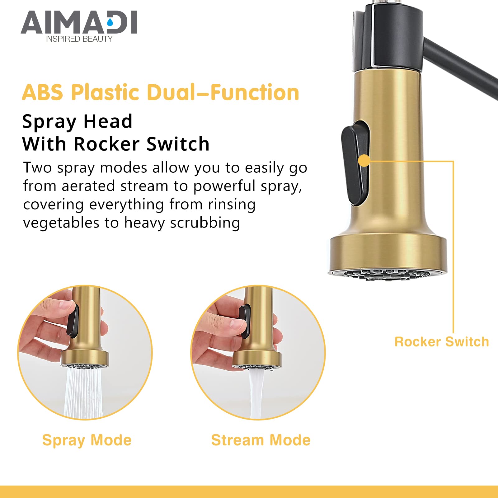 Aimadi Black Faucet Kitchen,Commercial Black Gold Kitchen Faucet Matte Black Modern Single Handle Kitchen Faucet With Pull Down
