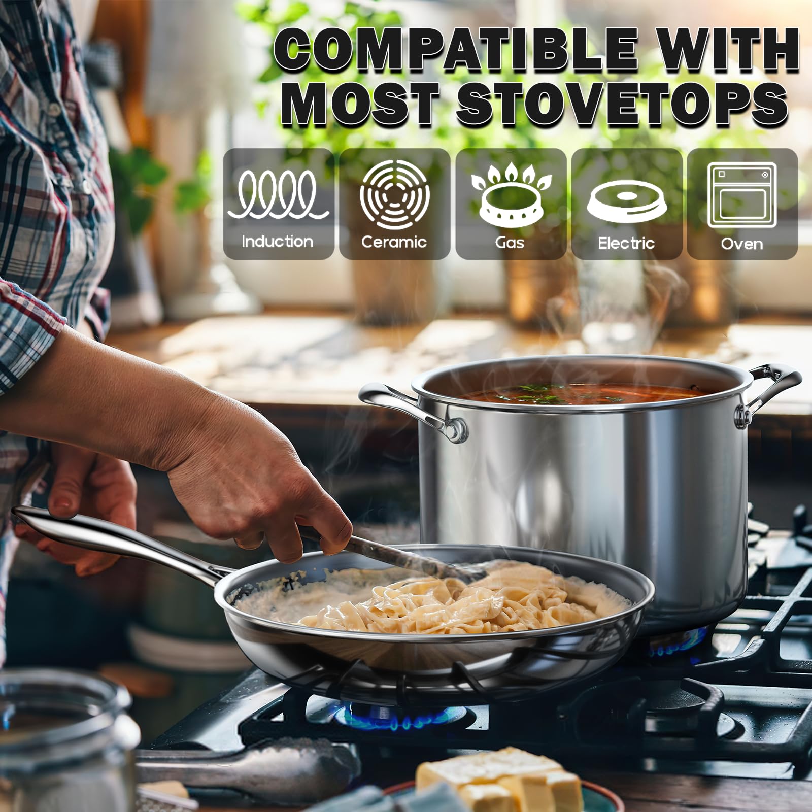 Cooks Standard Stainless Steel Kitchen Cookware Sets 10-Piece, Multi-Ply Full Clad Pots and Pans Cooking Set with Stay-Cool Hand