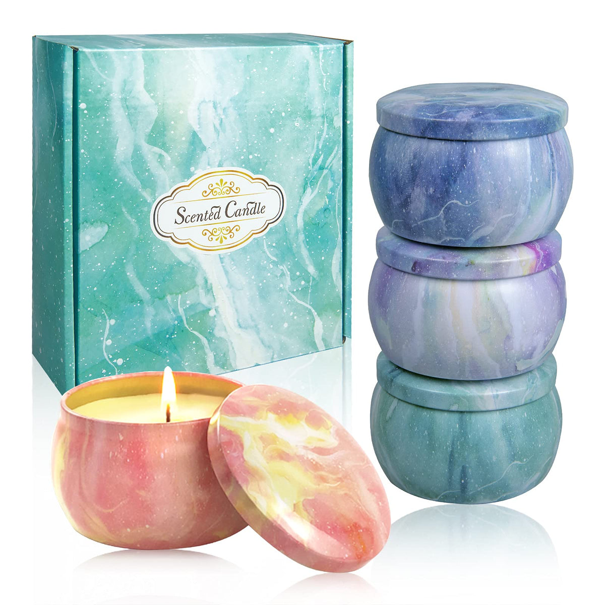 Scented Candles Gift Set for Women: 4.4 Oz Pack of 4 Soy Wax Aromatherapy Candle with Strongly Fragrance Essential Oils for Stre