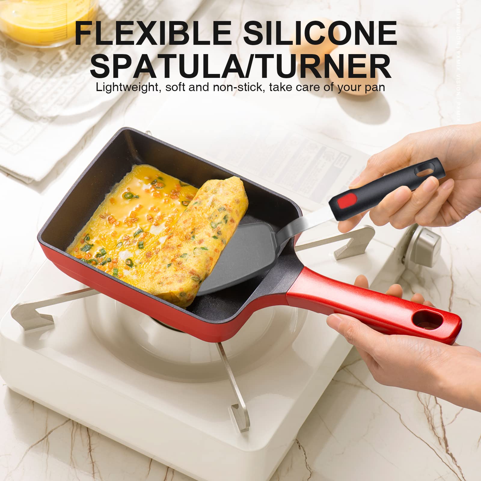 4Pcs Flexible Silicone Spatula Turner Set And Kitchen Food Tongs With Silicone Tips, 600F Heat Resistant, Ideal For Flipping Egg