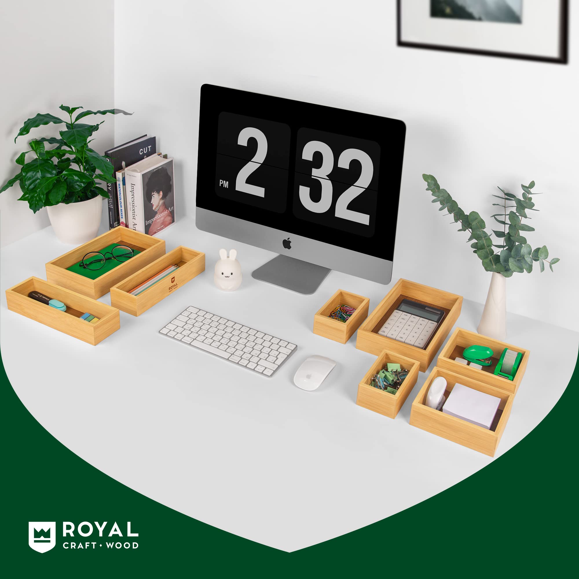 Royal Craft Wood Luxury Bamboo Storage Box, Bin Set - Multi-Use Drawer Organizer For Kitchen, Bathroom, Office Desk, Makeup, Jew