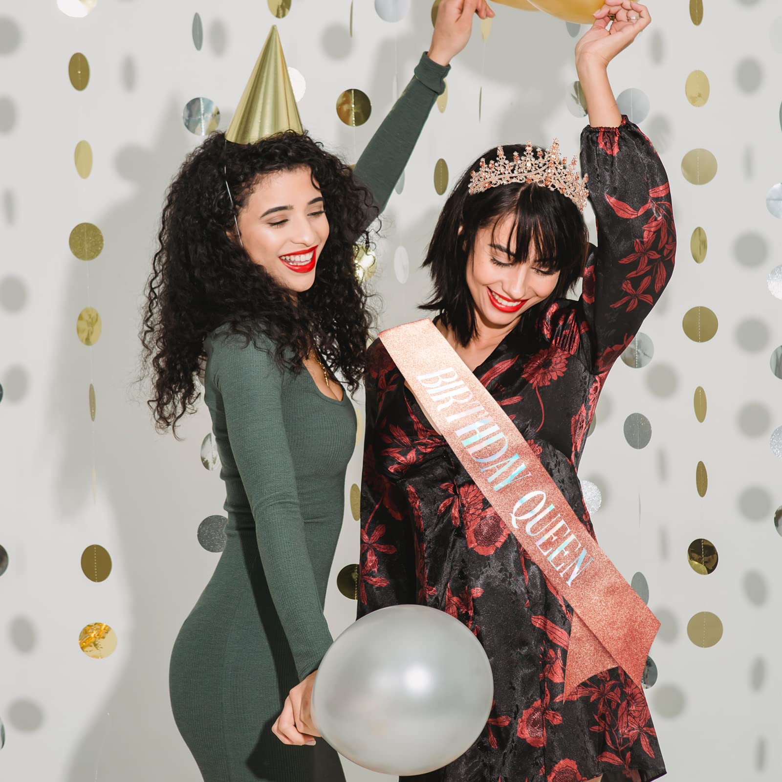 Birthday Sash And Tiara For Women Rose Gold Glitter Crystal Tiara & ''Birthday Queen'' Sash Set Birthday Crown And Sash For Girl