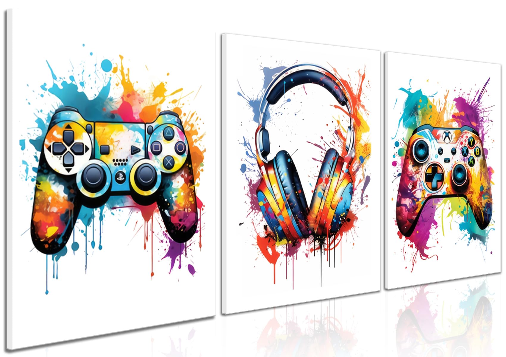Gaming Room Decor Wall Art Set Of 3, Video Gaming Gamepad Graffiti Canvas Posters Wall Decor, Games Gamer Painting Prints For Te