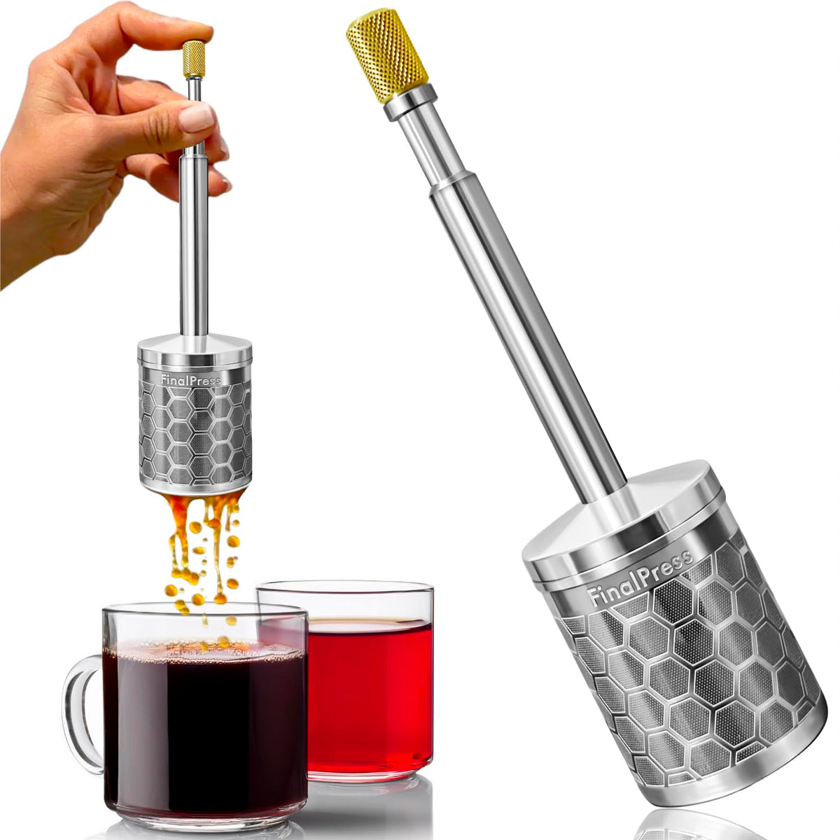 Finalpress Original Coffee & Tea Maker - Portable Stainless Steel Micro French Press - Patented 3-In-1 Technology For Hot, Iced