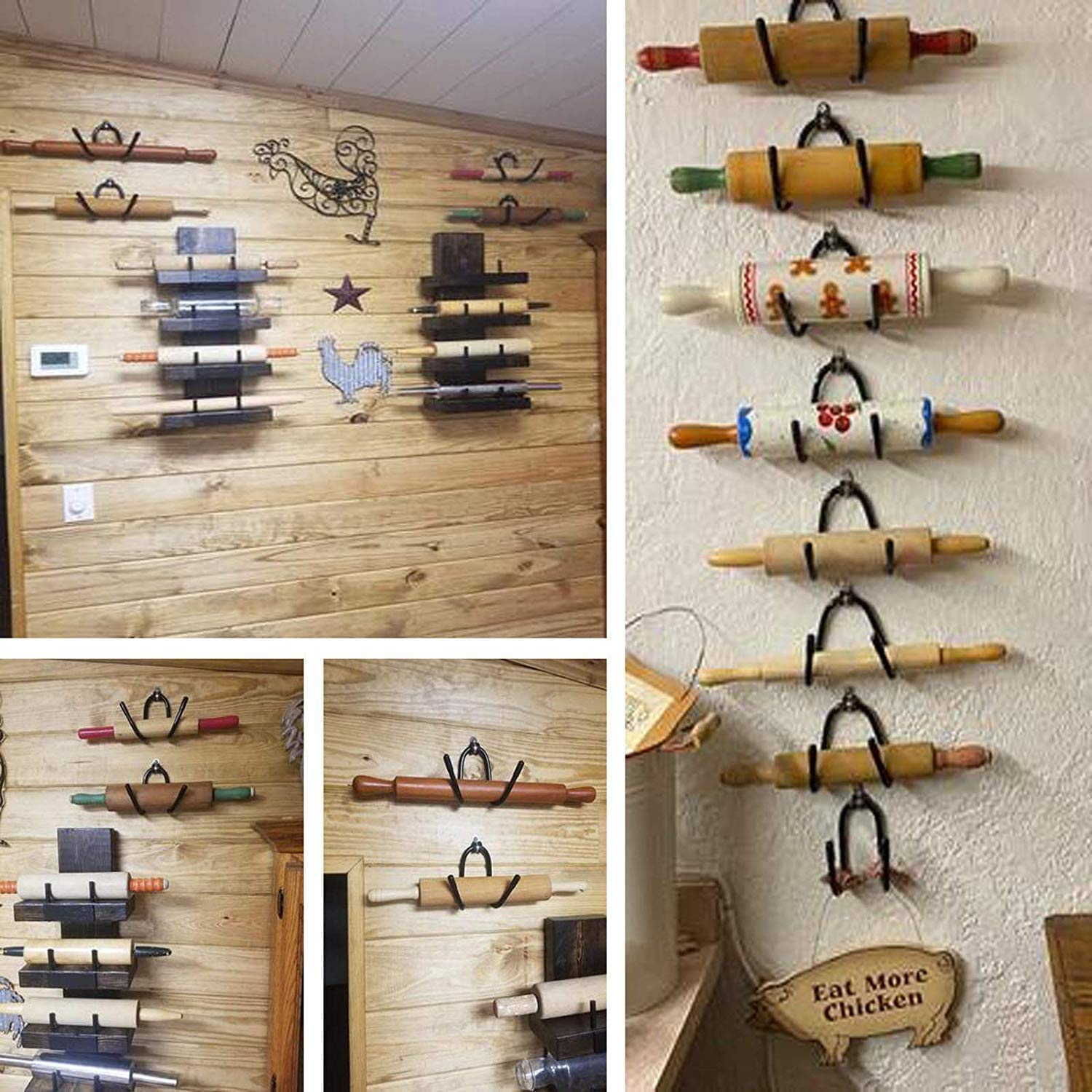 Pmsanzay Set Of 2 - Rolling Pin Holder Rolling Pin Display Rack Rolling Pin Storage - Wall Hanging Multi Purpose Bottle Rack - R