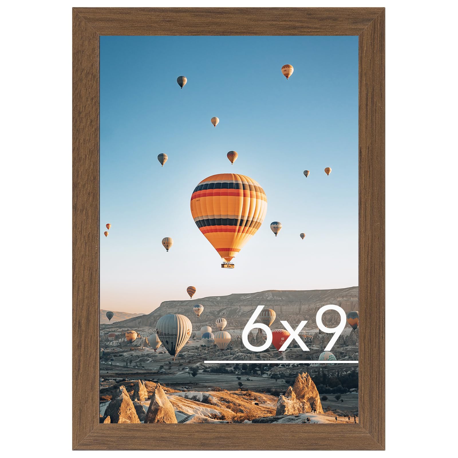 JCJMY 6x9 Picture Frame Brown for Wall Hanging or Tabletop, Wall Mounting Horizontally or Vertically, 6 x 9 Wall Gallery Poster 