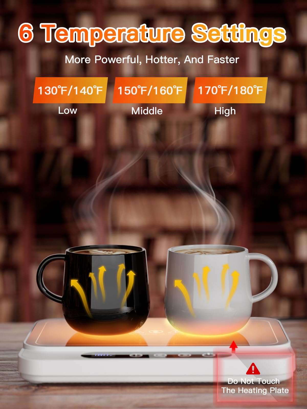 Misby Mug Warmer, 50W Large Heating Panel Coffee Mug Warmer With 6-Temp Settings, 8H Auto Shut-Off, 12H Timer, Ultra-Thin Design