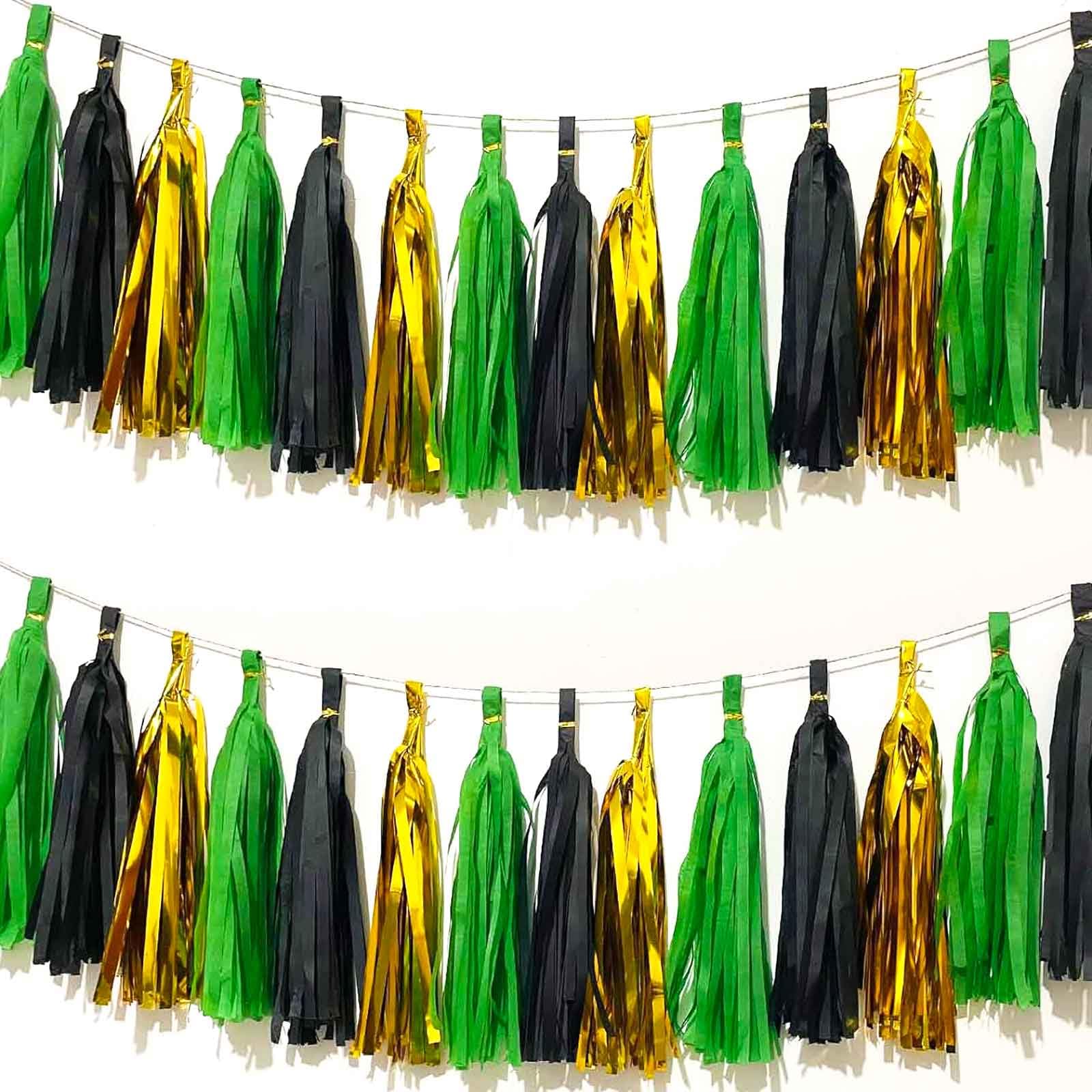 We Moment Green and Black Gold Tissue Paper Tassels Party Tassel Garland Banner for Party Decorations, DIY Kits,15 PCS