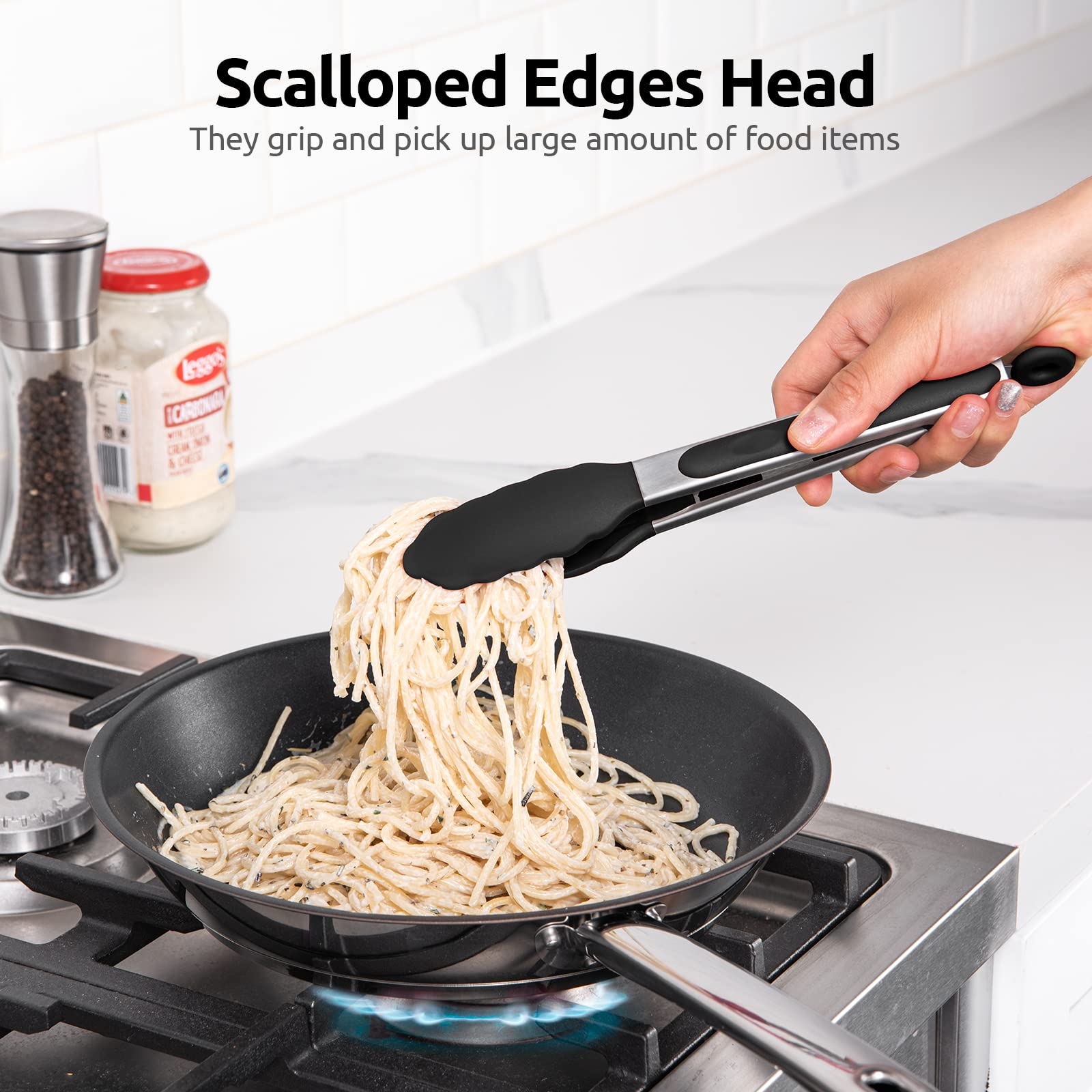 600F Heat Resistant Kitchen Tongs: U-Taste 9 Inch Silicone Cooking Tong With Firm Sealed Non Stick Rubber Tips & Silicon Coated