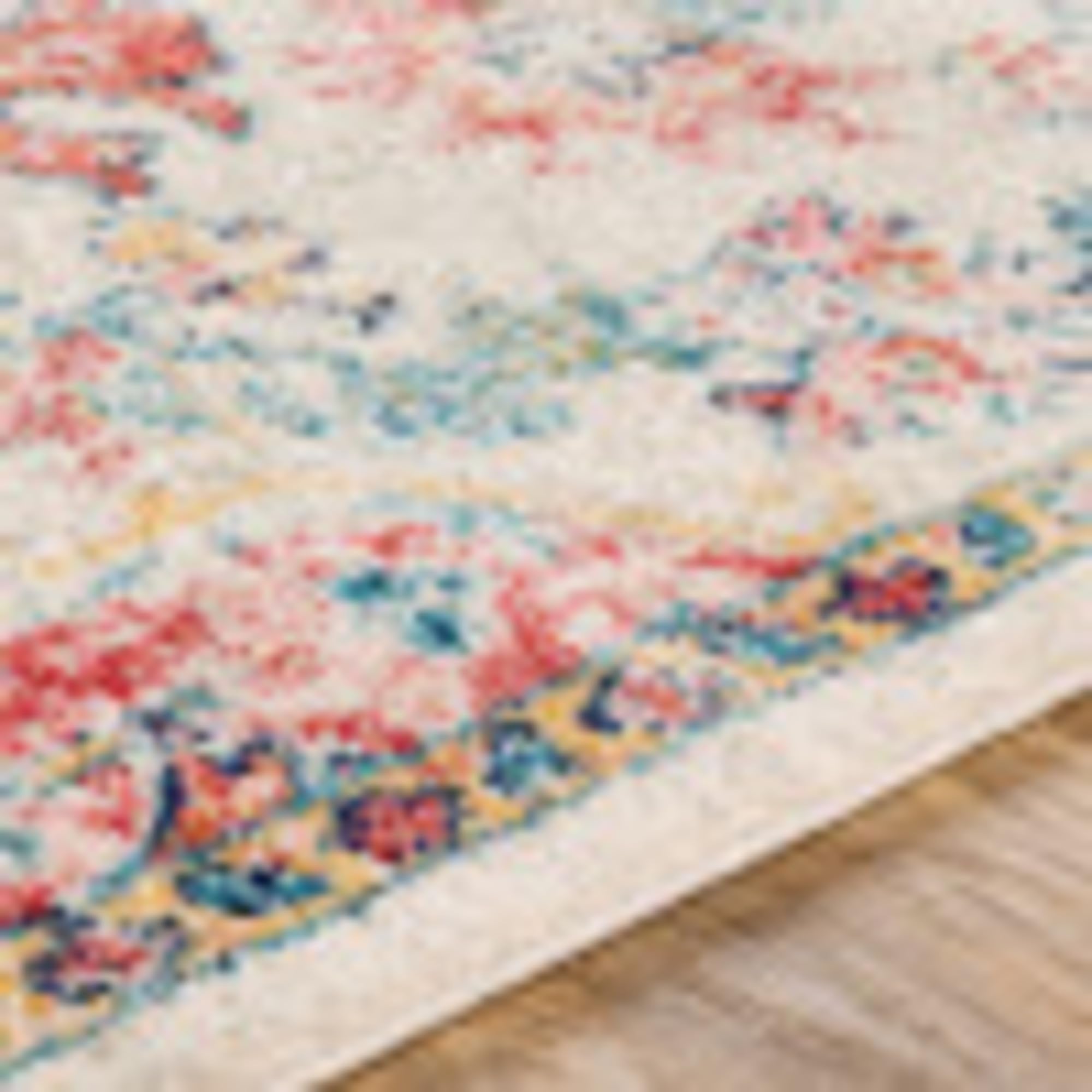 Livabliss Area Rugs - 8x10 Odelia Vintage Boho Red Off-White Blue Area Rug for Living Room Bedroom - Floral Medallion Stain Resi
