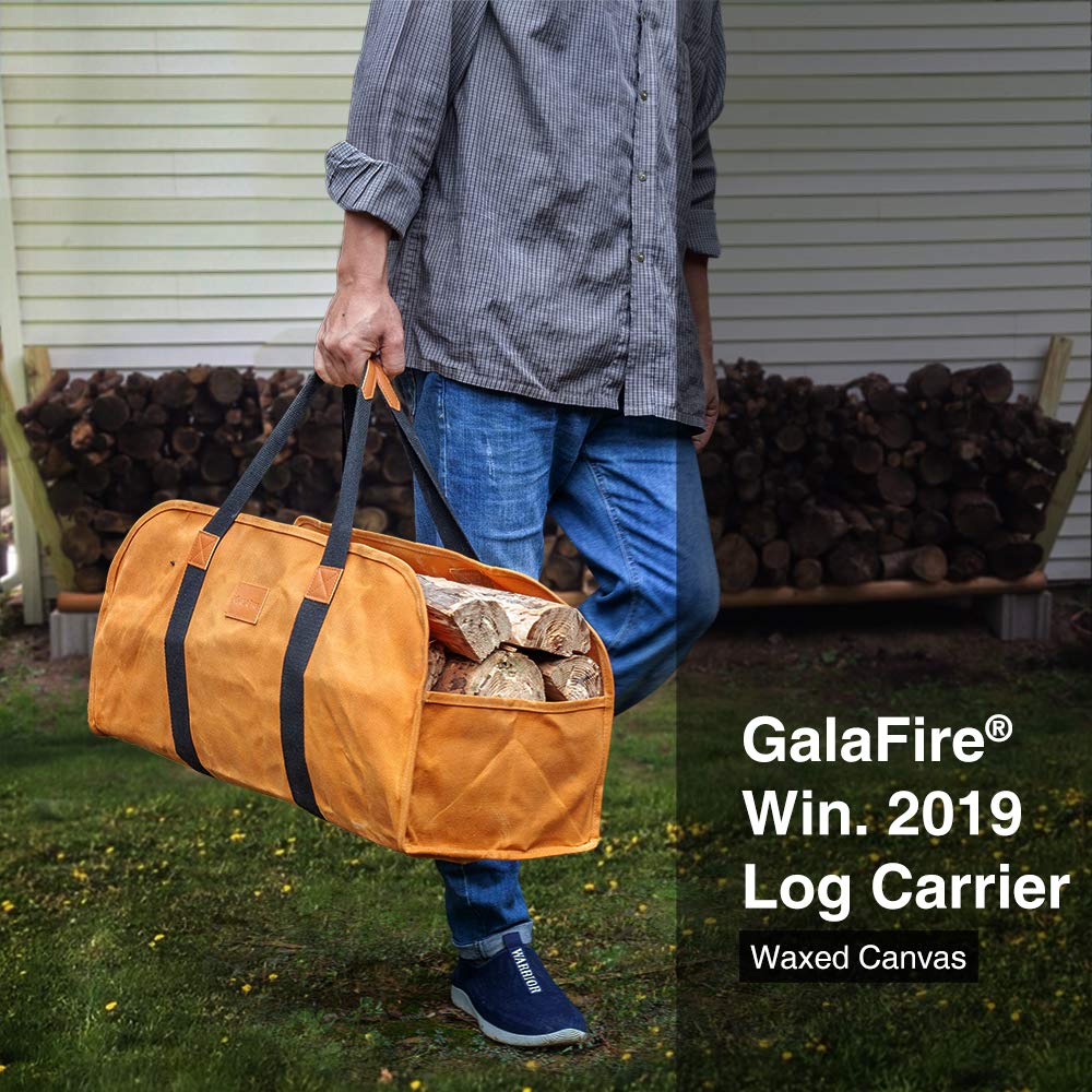 Galafire Log Carrier For Firewood, Waxed Canvas Durable Fireplace Wood Holder Tote Bag, 23''    10''X 11.3''