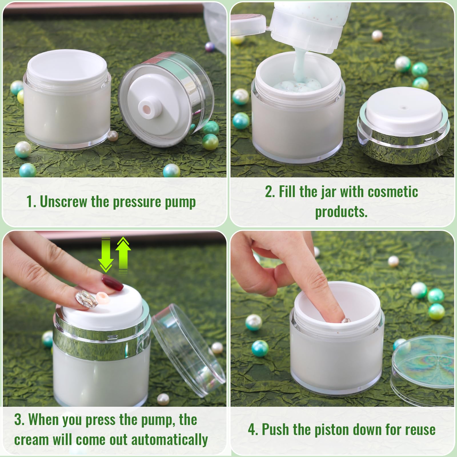 Jaisie.W Airless Pump Jar 1.7Oz 2Pack, 50Ml Airless Pump Bottles, Acrylic Moisturizer Pump For Thick Moisturizer, Skincare Cream