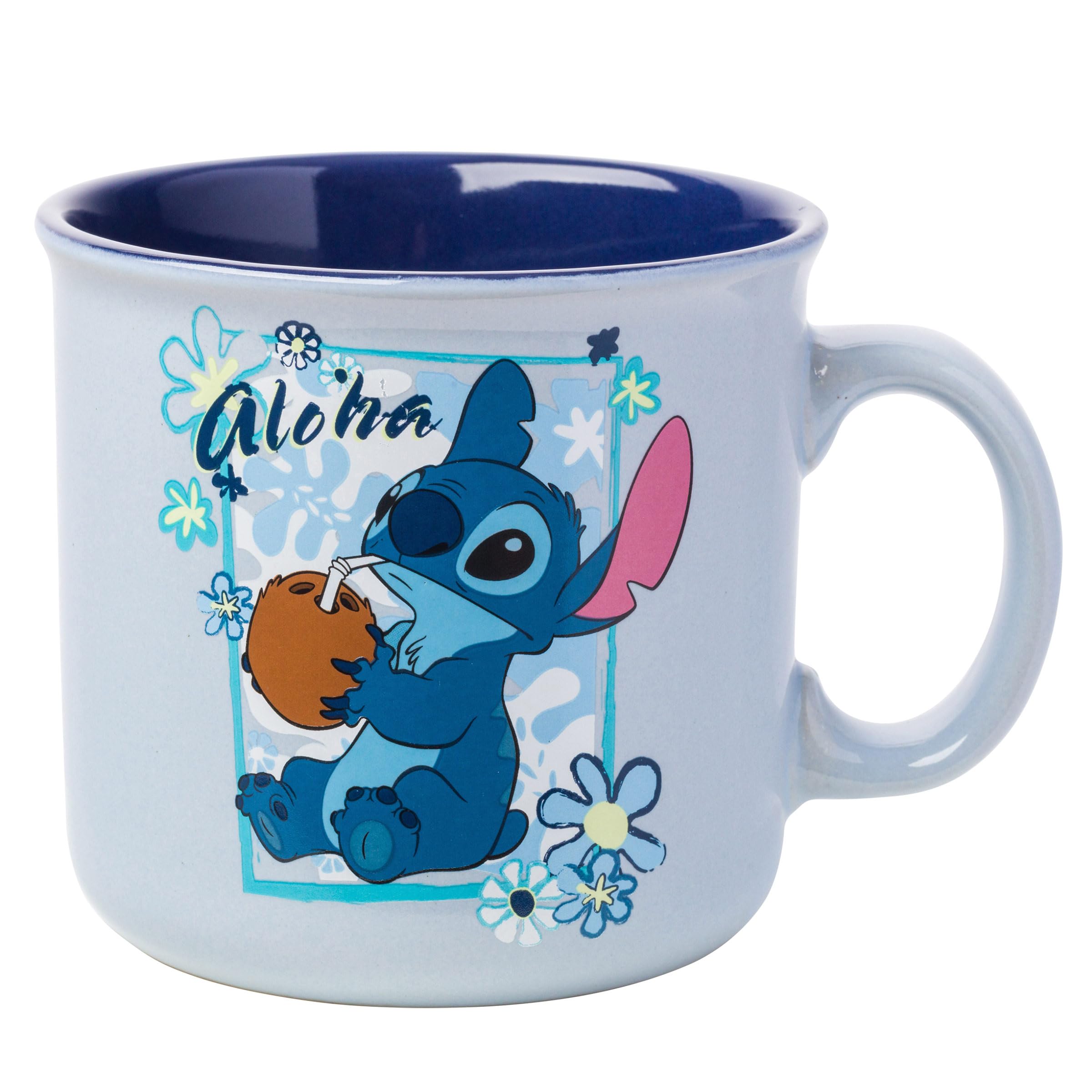 Silver Buffalo Lilo and Stitch Aloha Coconut Frame Ceramic CamperStyle Coffee Mug, 20 Ounces, 20oz Aloha Coconut Frame, 20oz