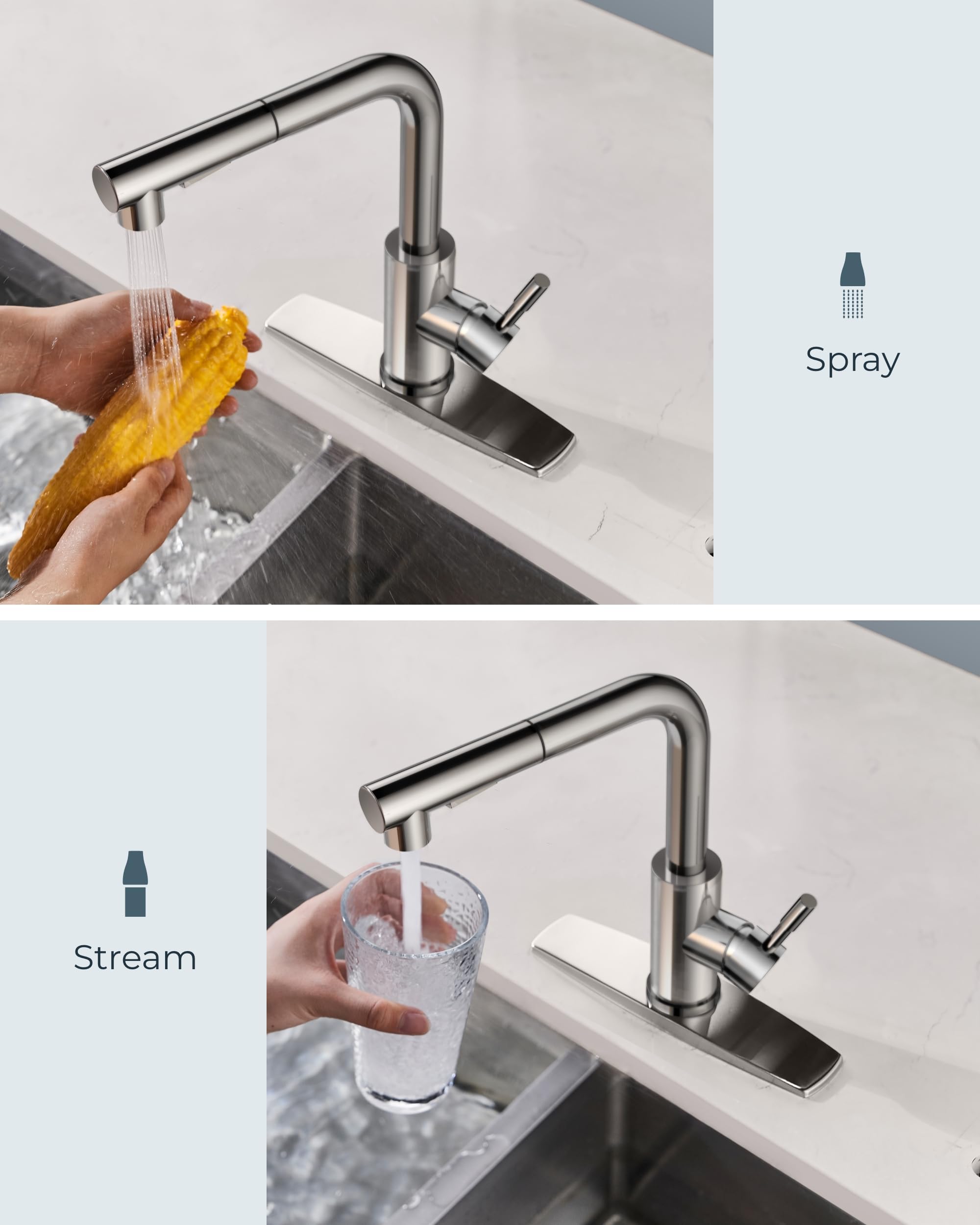 Forious Kitchen Sink Faucet, Pull Down Kitchen Faucet With Sprayer, Single Handle Commercial Modern Stainless Steel Kitchen Fauc