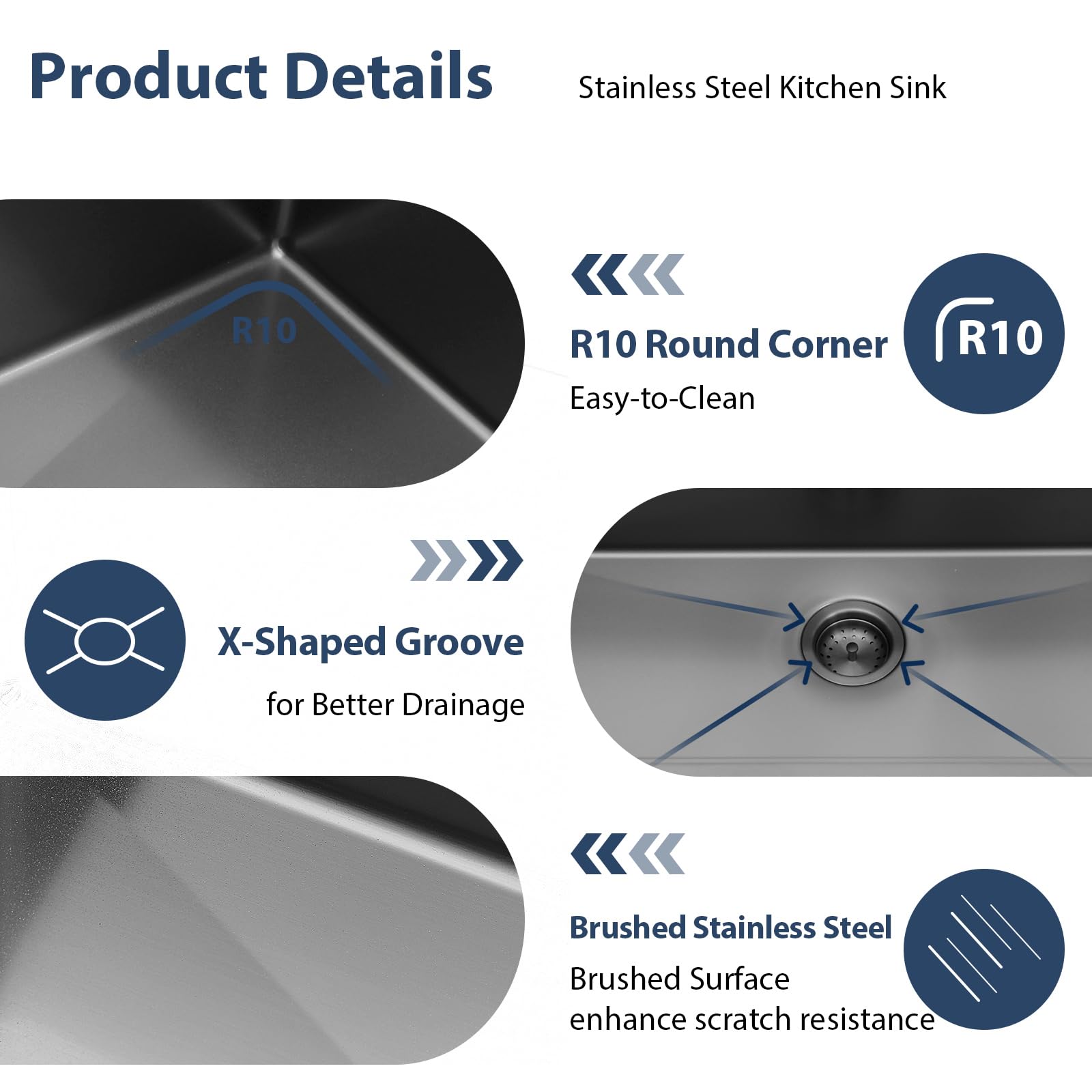 Lordear 30 Black Stainless Steel Kitchen Sink - 30X18 Inch Kitchen Sink Undermount 16 Gauge Stainless Steel Gunmetal Black Singl