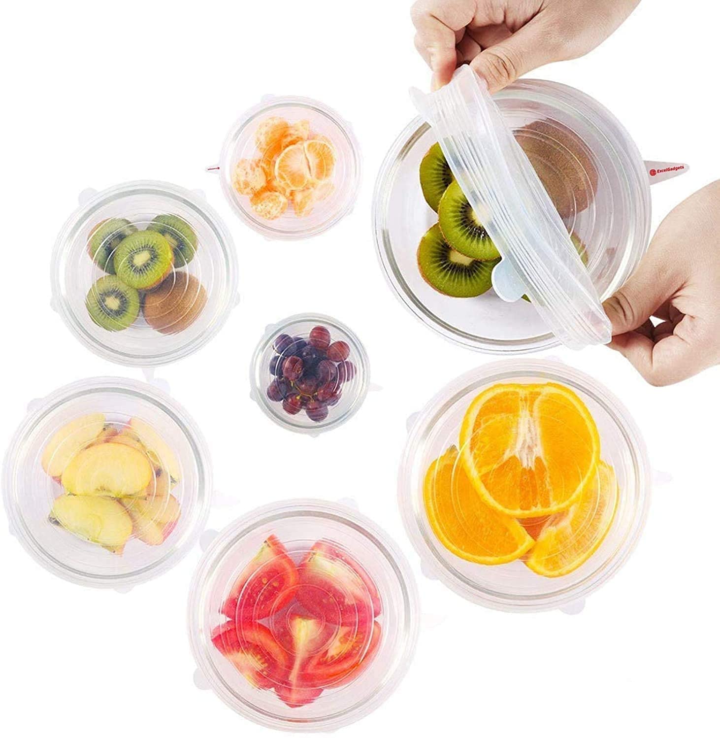 KASUMBI Microwave Safe Silicone Stretch Lids Reuseable Flexible Covers for Rectangle, Round, Square Bowls, Dishes, Plates, Cans,