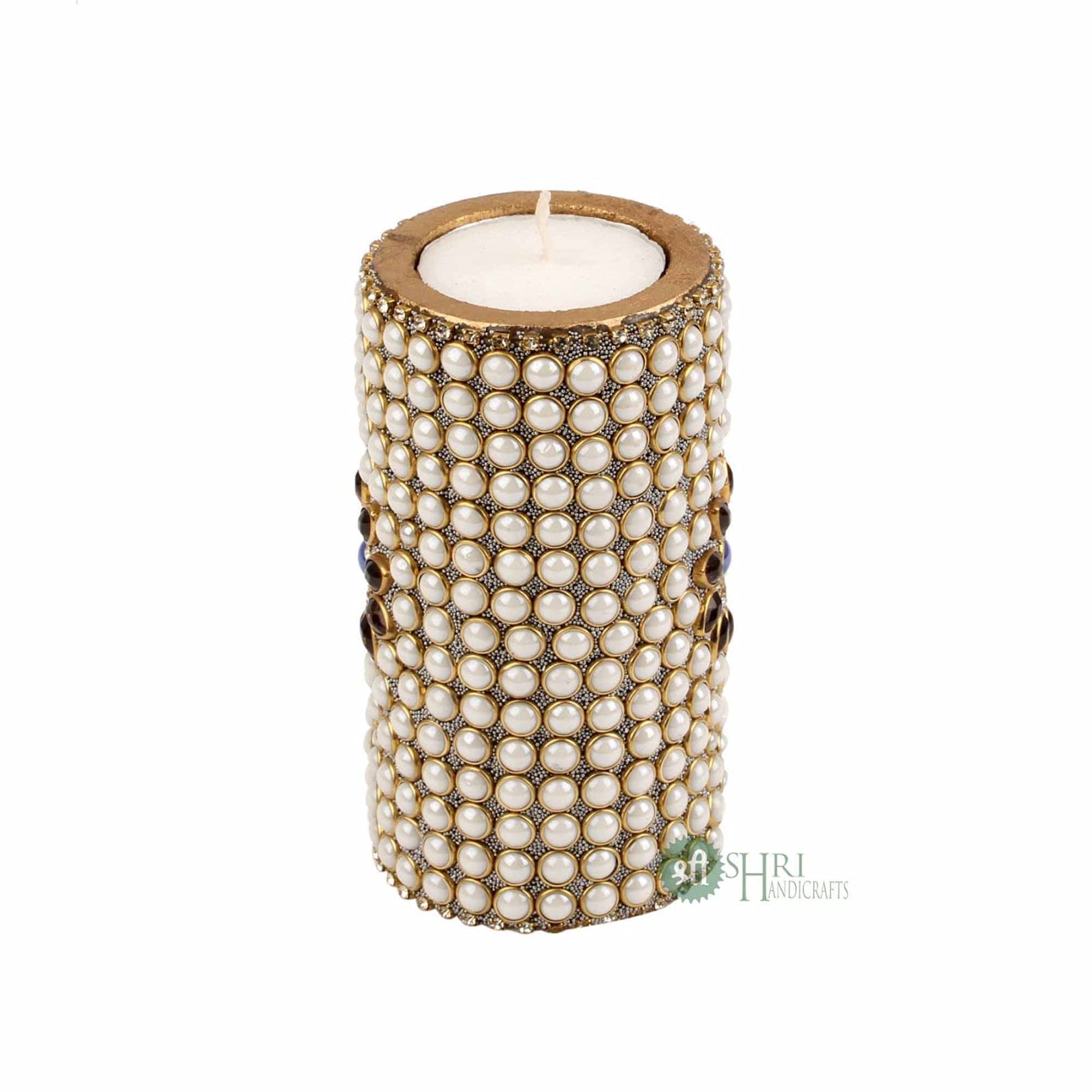 INDICAST Wooden Stone Work Pillar Candle for Home Dcor Set of 3 Handcrafted Diwali Diya Decorative Showpieces Reusable Tealight