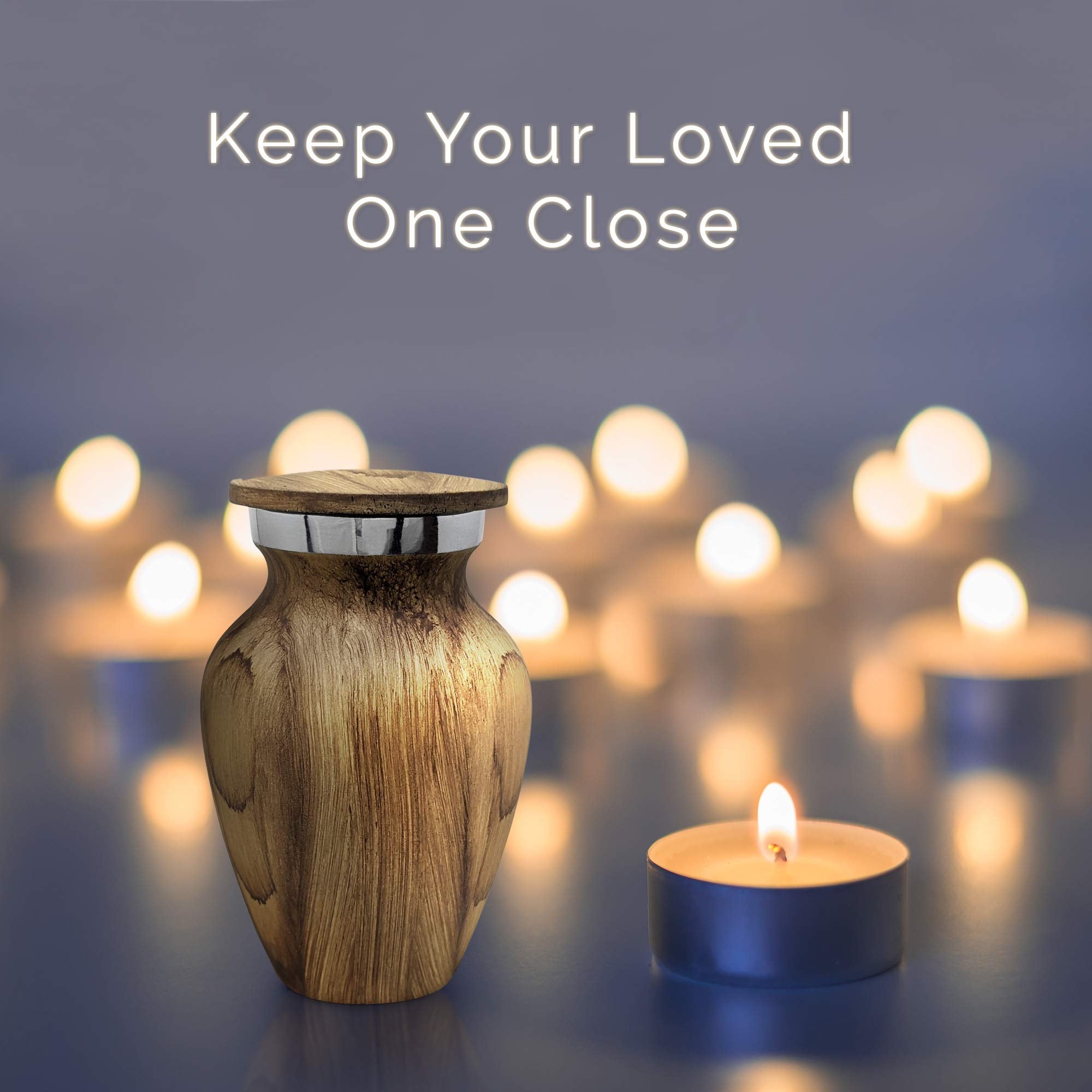 4 Pack Small Keepsake Urn for Human Ashes | Metal Wooden Oak Style | Mini Little Memorial Ash Container | Perfect Compact Tribut