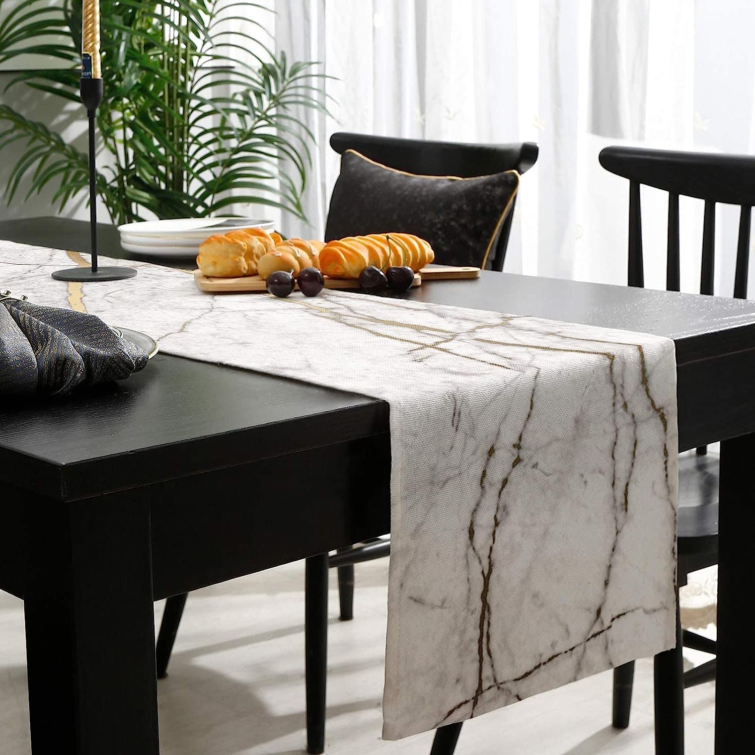 Marble Table Runner-Cotton Linen-Small 36 Inches White Gray Gold Dresser Scarves,Texture Tablerunner For Kitchen Coffee/Dining/S
