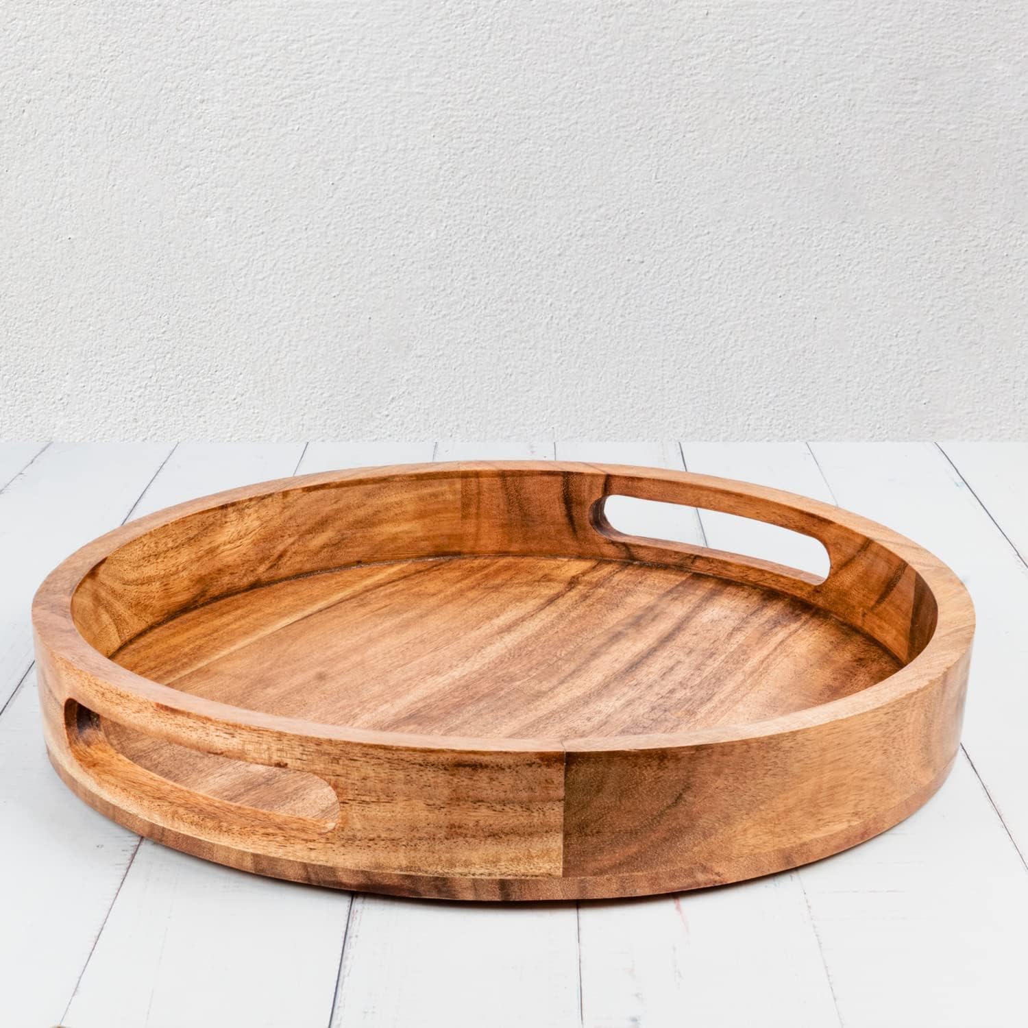 Insight Arts Solid Wood Round Tray Tea & Coffee Table Decorative Serving Tray Food Storage Platters For Serving Beverages & Food
