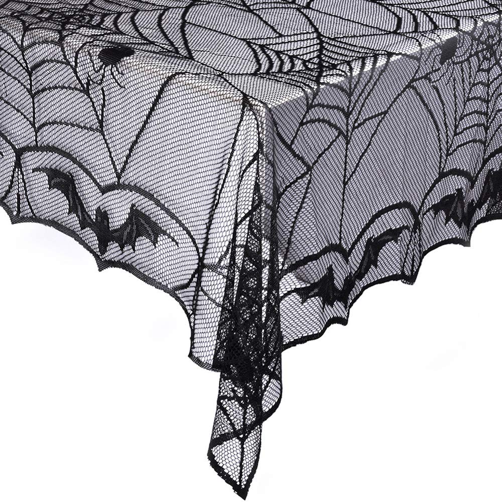 Ezakka Halloween Table Cloth, Spider Web Table Cloth Black Tablecloth Lace Fabric Table Cloths Halloween Table Cover For Rectang