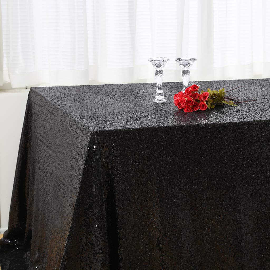Juya Delight 60'' X 102'' Black Sequin Tablecloth Rectangle Sequin Table Cover For Wedding Birthday Party Festival Ceremony Cake