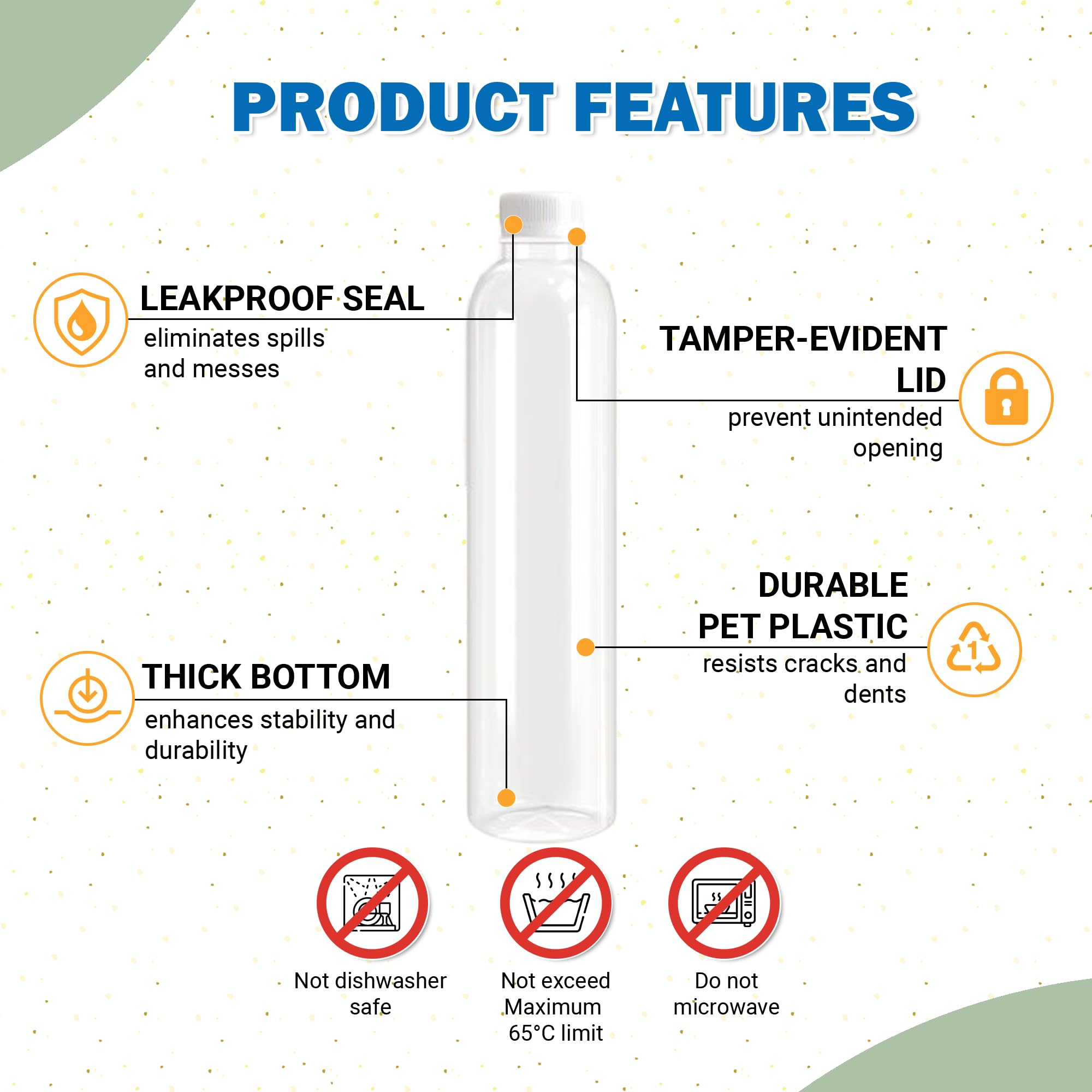 Holotap 16 OZ Empty Plastic Juice Bottles Pack of 30 Clear Disposable Bulk Drink Bottles with White Tamper Evident Caps Lids (16 OZ  White)