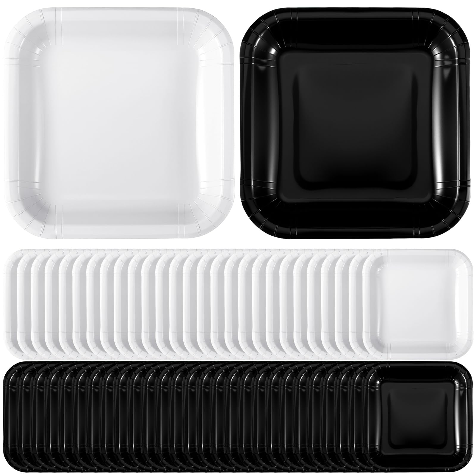FoldTier 120 Pieces Race Car Party Theme Decorations Black and White Checkered Square Paper Plates Birthday Party Cake Dessert P