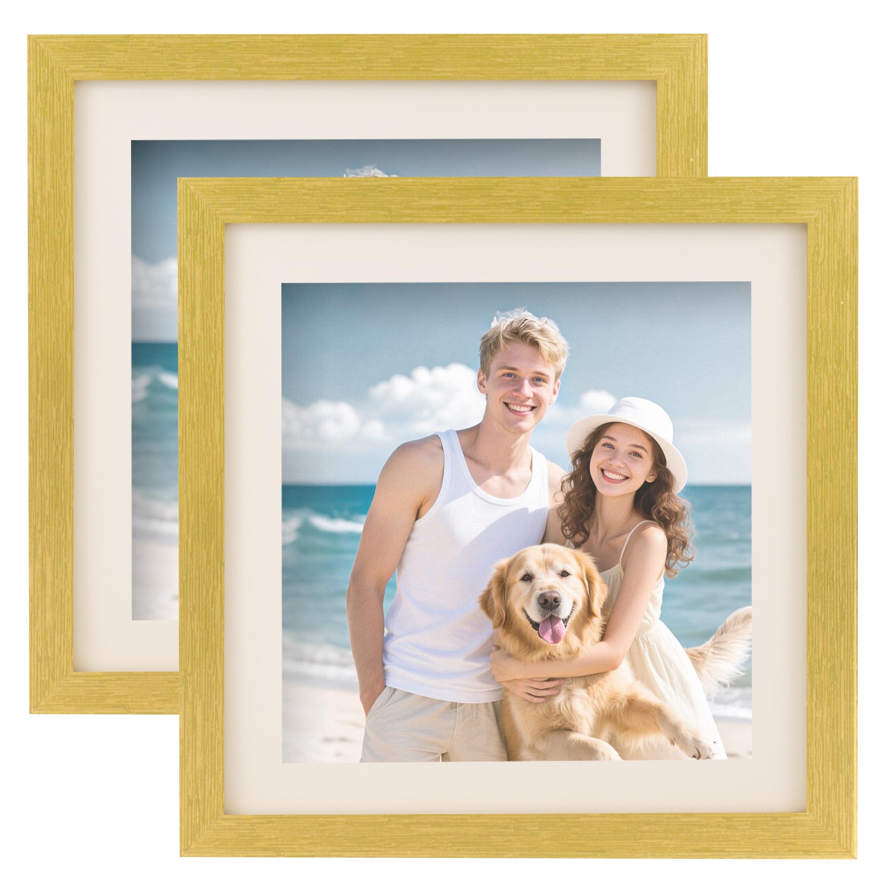 TOFOREVO Picture Frames 10x10 Set of 2 Distressed Gold Wood Grain Photo Frame for Gallery Wall Mounting or Tabletop Display