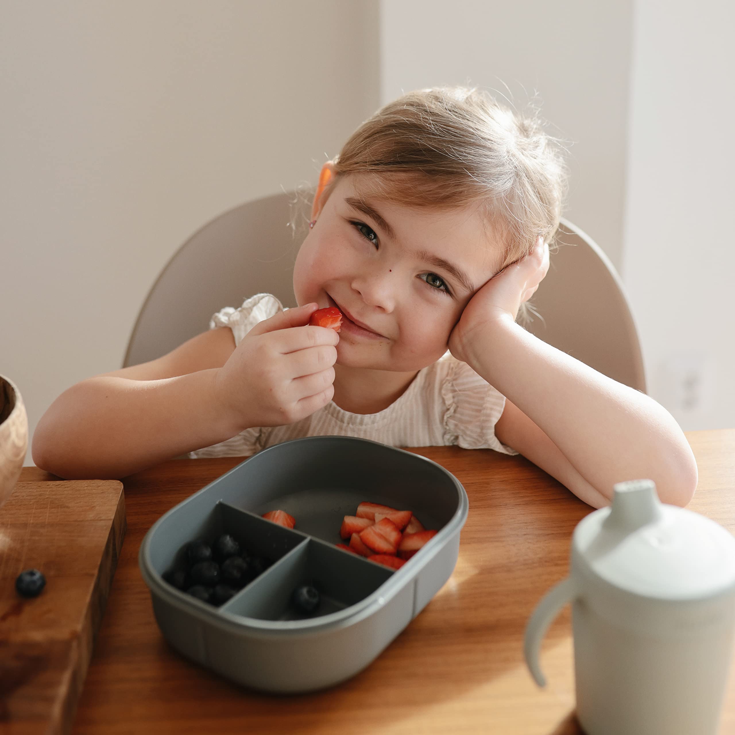 Mushie Kids Bento Lunch Box | 3-Compartment & Removable Divider + Fork & Spoon Utensils | Great For Meals, School, Snacks On-The