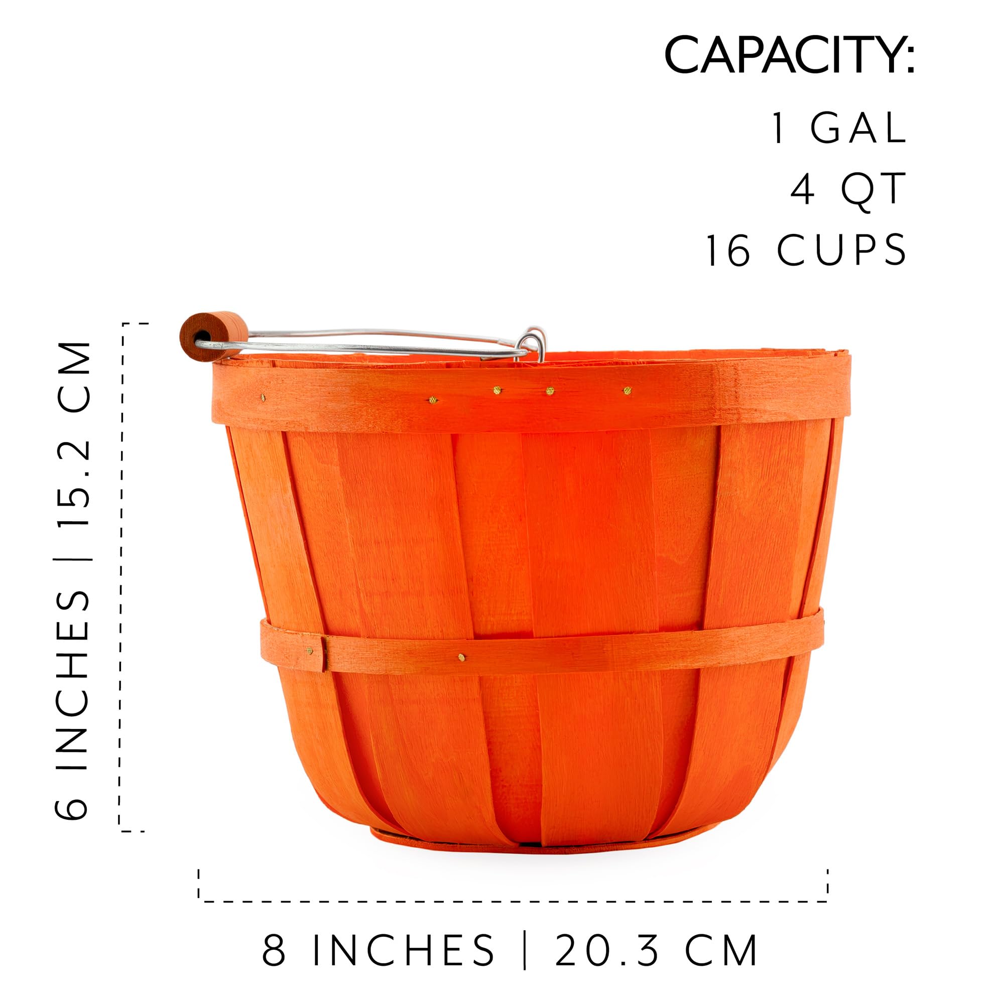 Cornucopia Round Wooden Baskets (2-Pack  Orange); Wood Fruit Buckets with Handle  4-Quart Capacity; 6.1 Inch Tall by 8 Inch Diameter