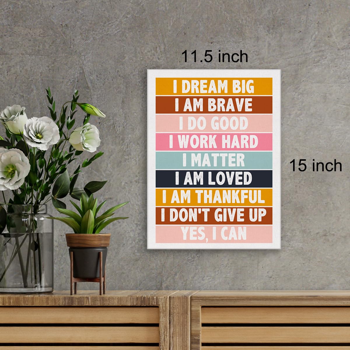 Kids Affirmation Wall Art Canvas Painting Print Framed Positive I Dream Big Poster Canvas Sign For Nursery Homeschool Playroom D