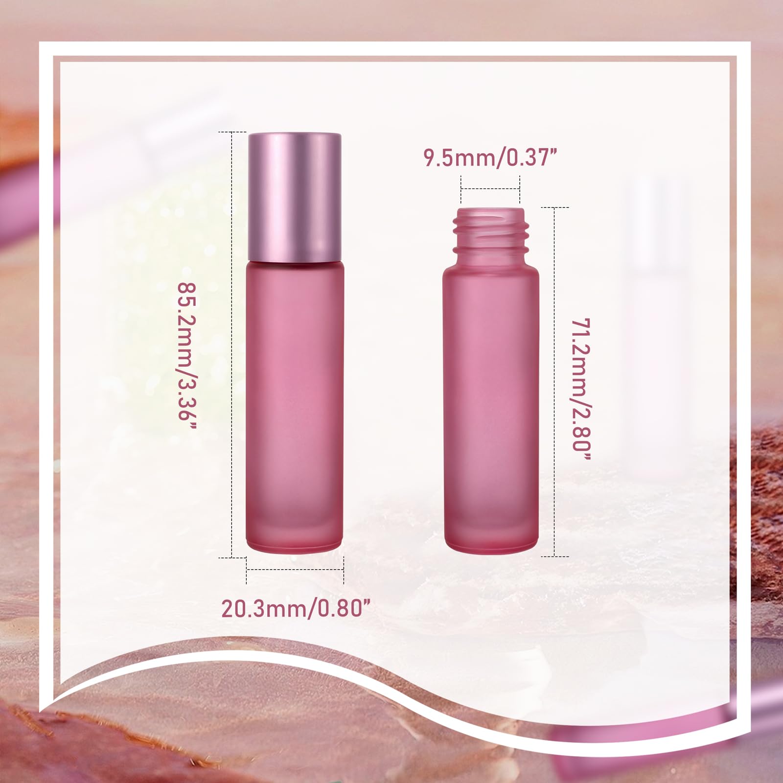 Kesell 10 Pack - 10Ml Refillable Frosted Glass Roller Bottles Vials With Stainless Steel Roller Ball And Aluminum Cap - Pink Col