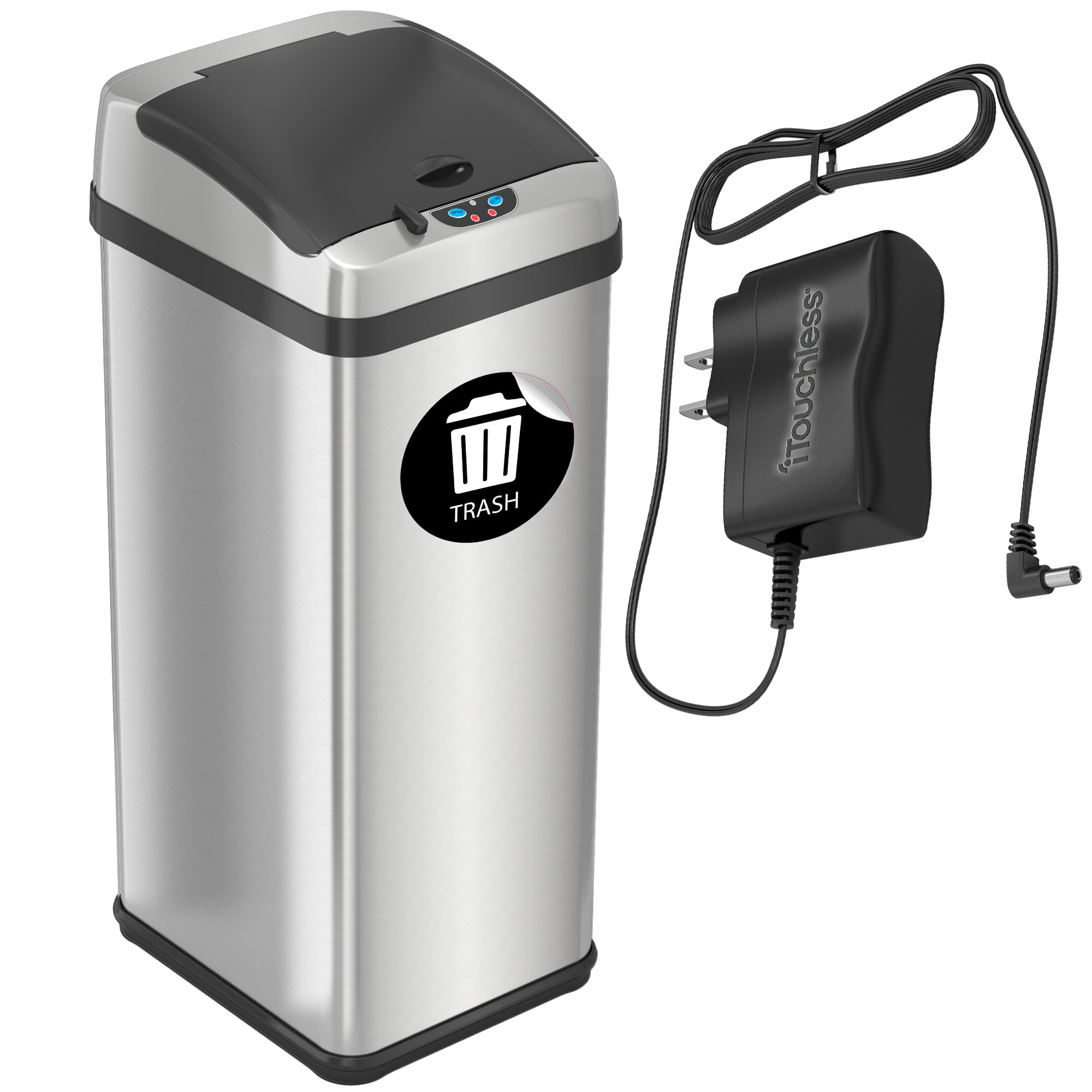 iTouchless 13 Gallon Automatic Touchless Sensor Kitchen Garbage Can with AC Adapter and Odor Filter Deodorizer, Includes Waterpr