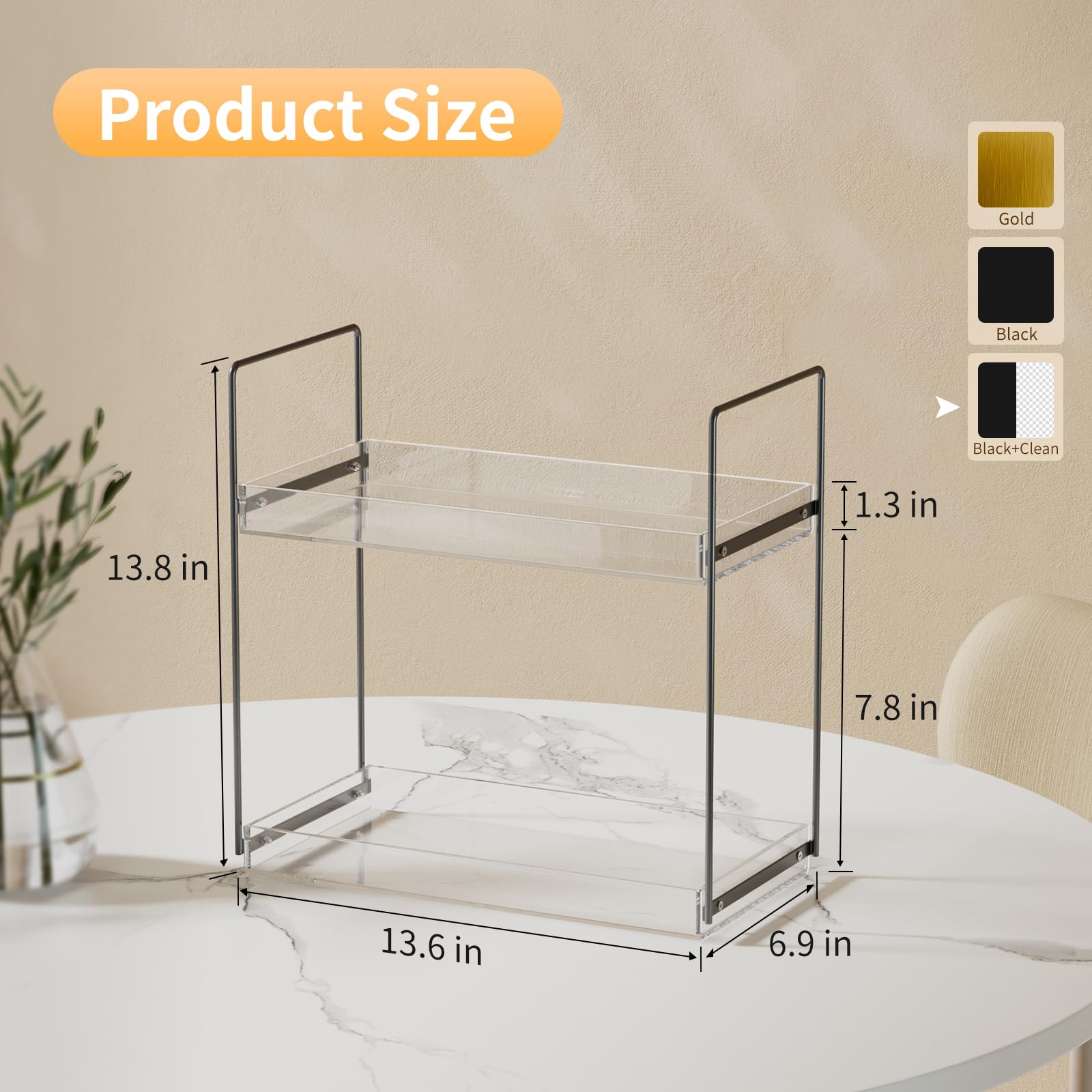 NPPLUS Bathroom Countertop Organizer  2 Tier Acrylic Tray Vanity Counter Skincare Organizer Shelf  Home Storage Holder for Lotion Makeup Cosmetics Perfume Spice  Black+Clear