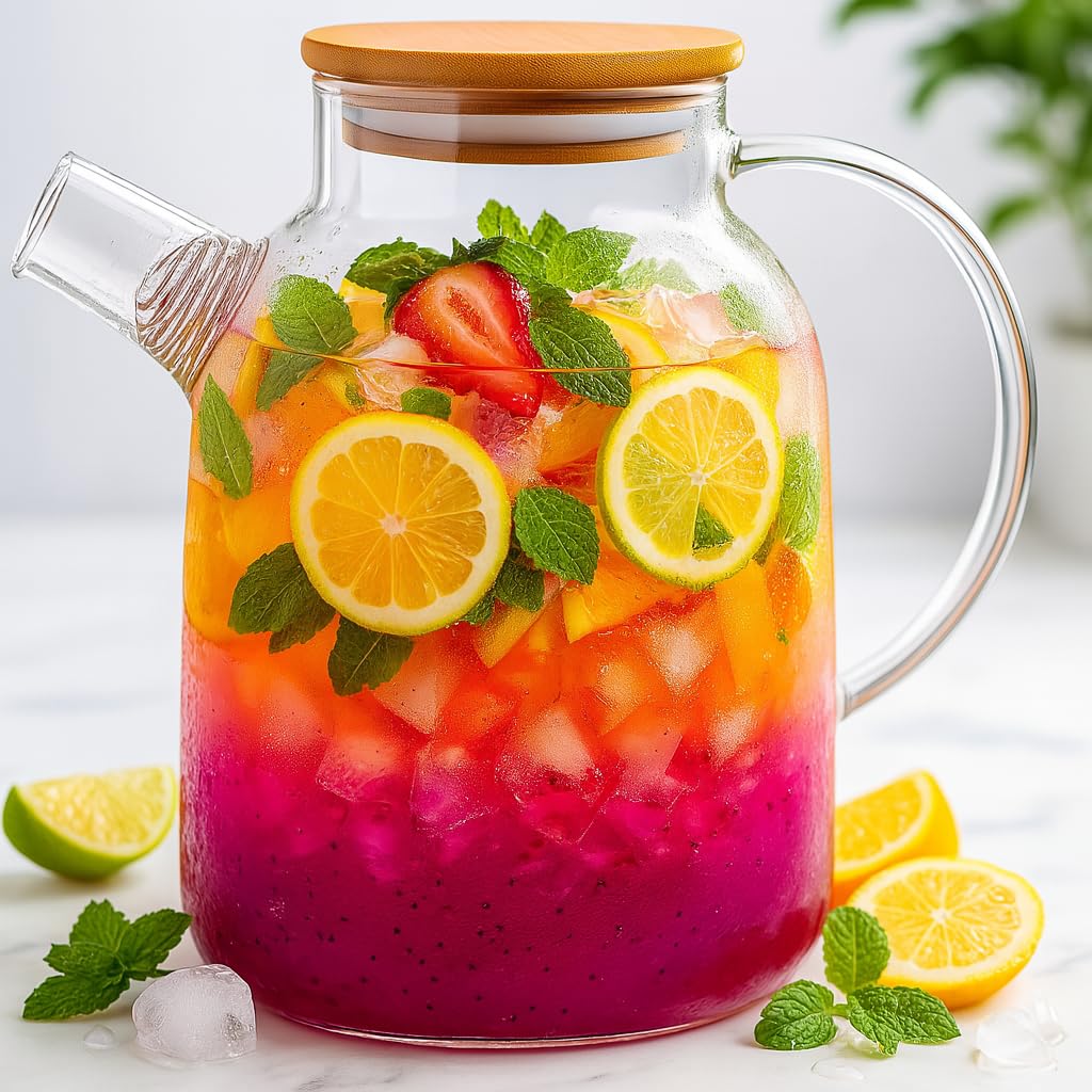 Mahantik 1800Ml Borosilicate Glass Kettle Jug With Lid & Handle  HeatResistant Transparent Pitcher For Home Or Office, Water, J